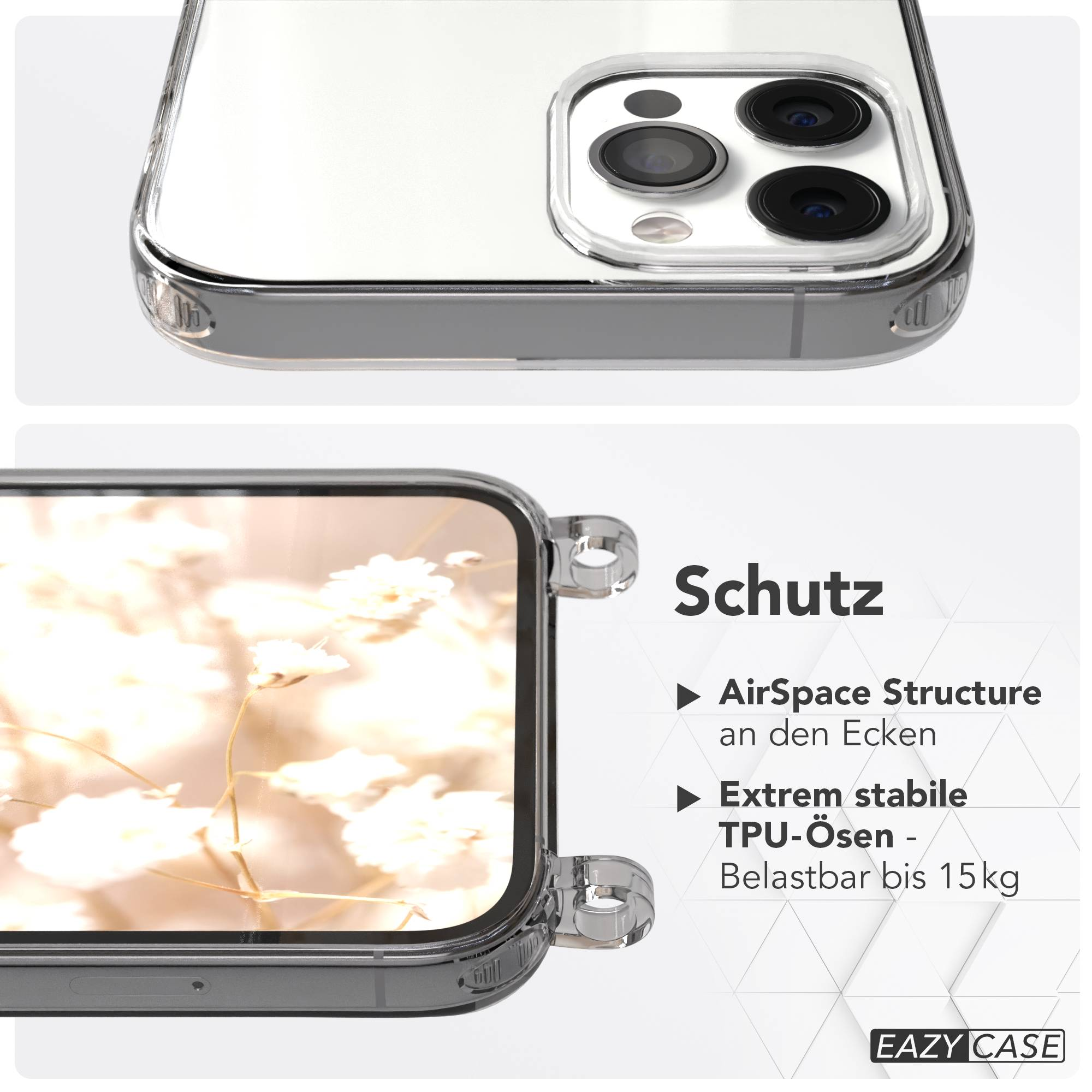Transparente Handyhülle mit Kameraschutz, Text: Schutz, AirSpace Structure.