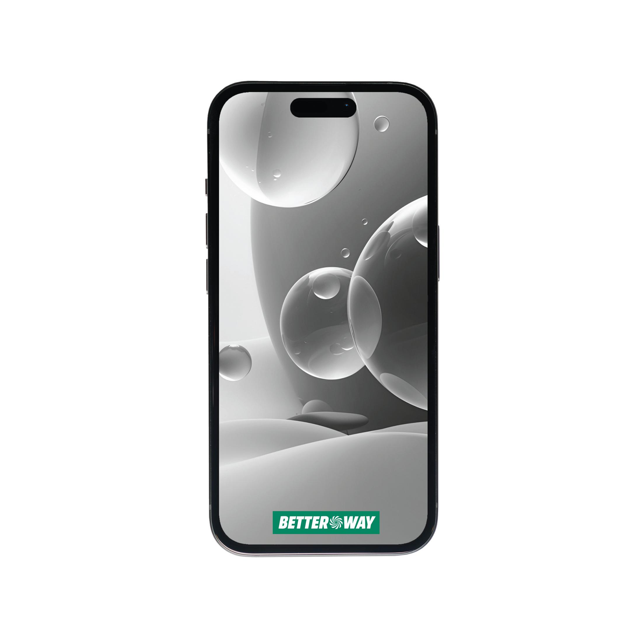 Ein Smartphone mit einem abstrakten Hintergrund aus Blasen und Wellen.
