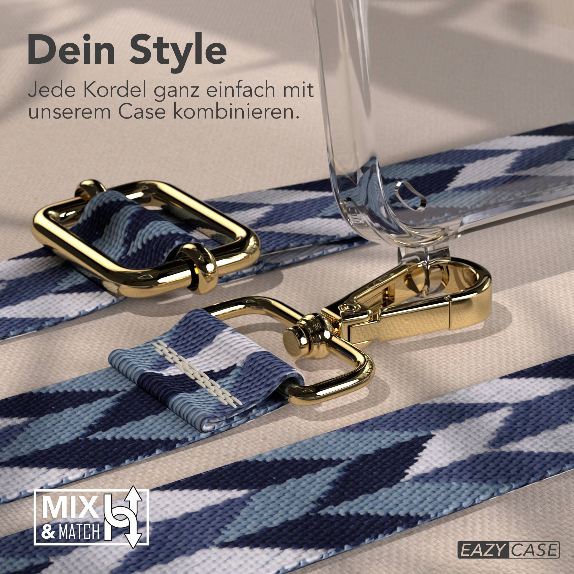 Goldene Schnallen und Band im Camouflage-Stil, Teil eines Handyhülle-Zubehörs.