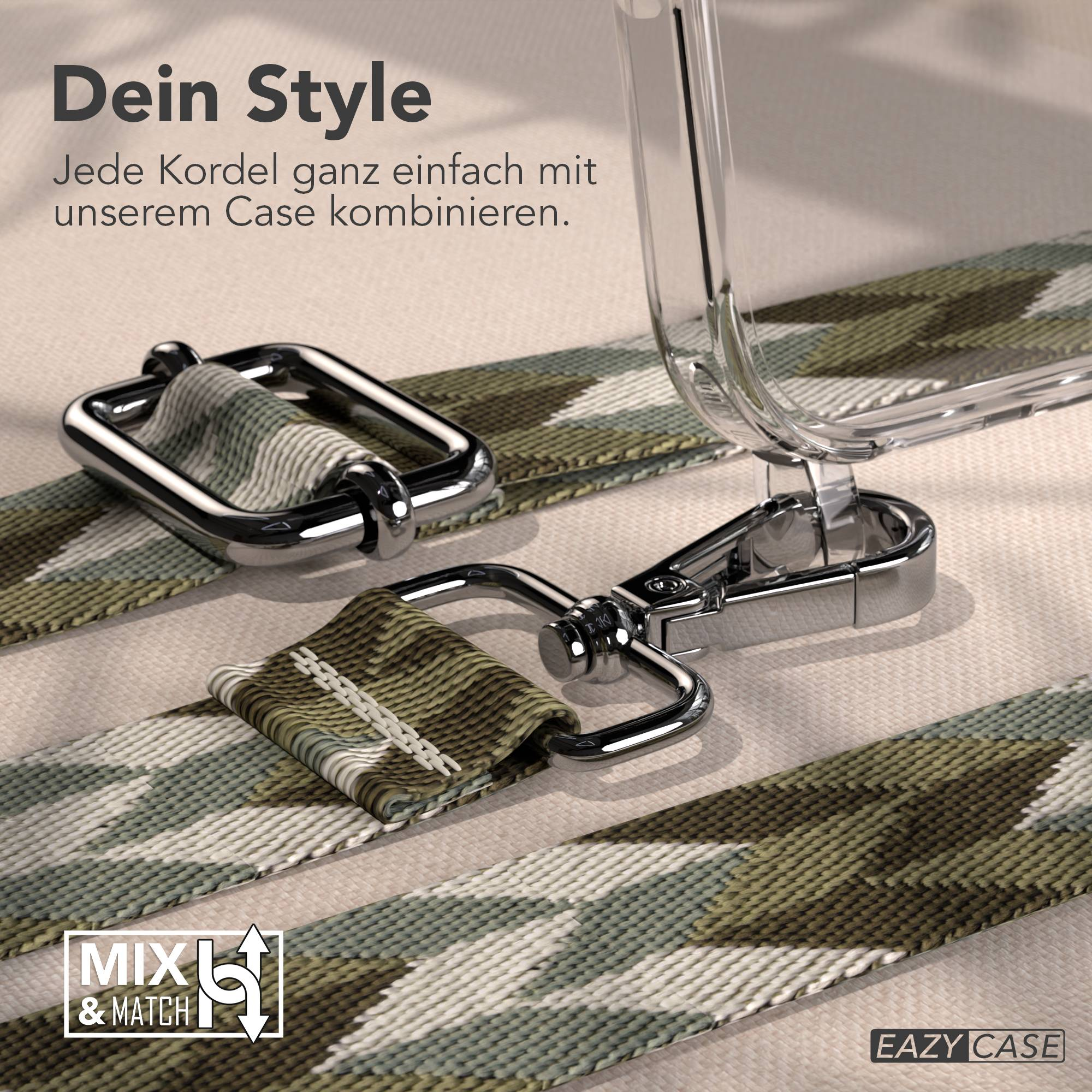 Klarer Handyhülle mit Camouflage-Muster-Kordel und Metallbeschlägen.