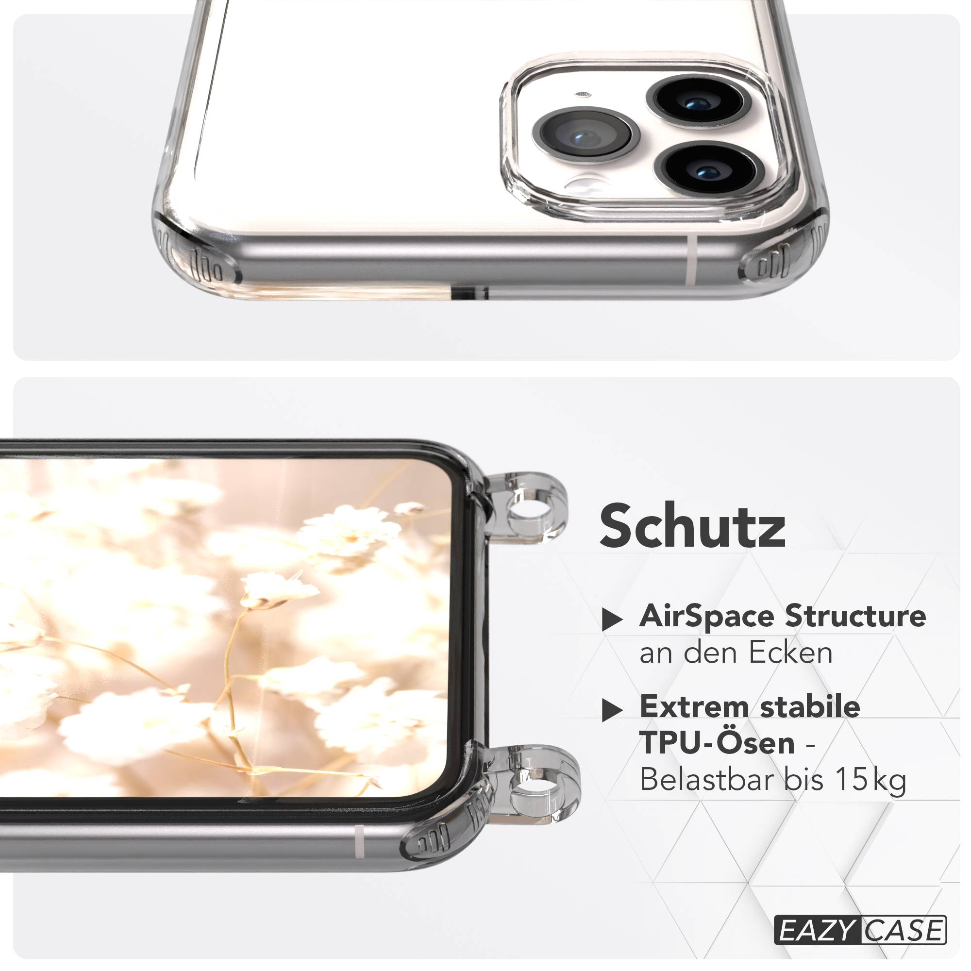 Klare Handyhülle mit Kameradetail und Text zu Schutzfunktionen.