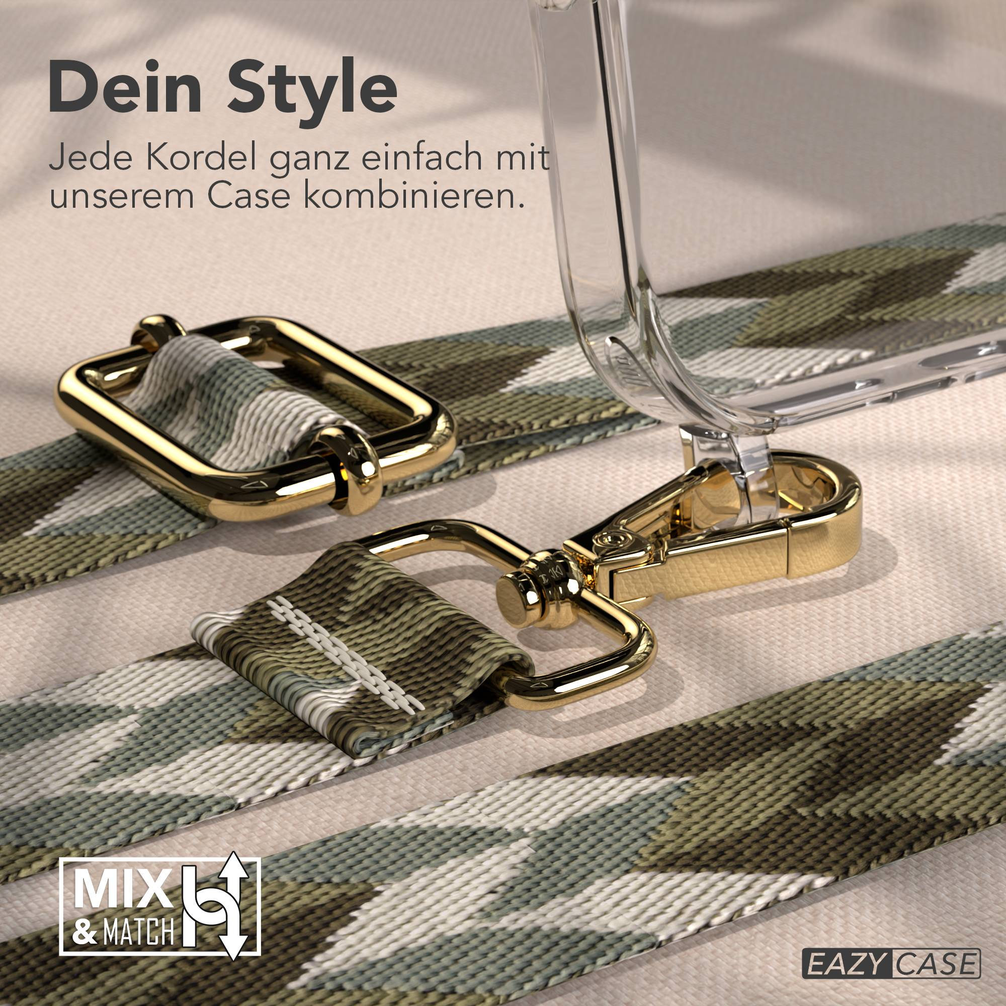 Goldene Schnallen auf Camouflage-Band mit "Mix & Match" Logo und "Eazy Case" Schriftzug.