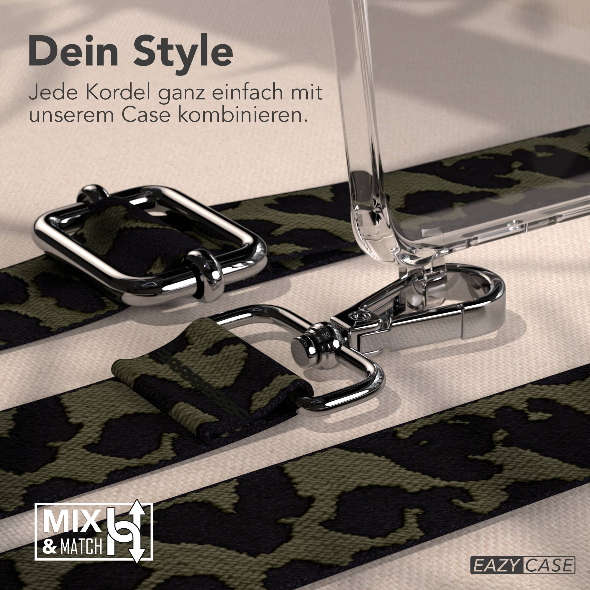 Ein Leopardenmuster-Gurt mit Metallverschlüssen und einer Hülle.