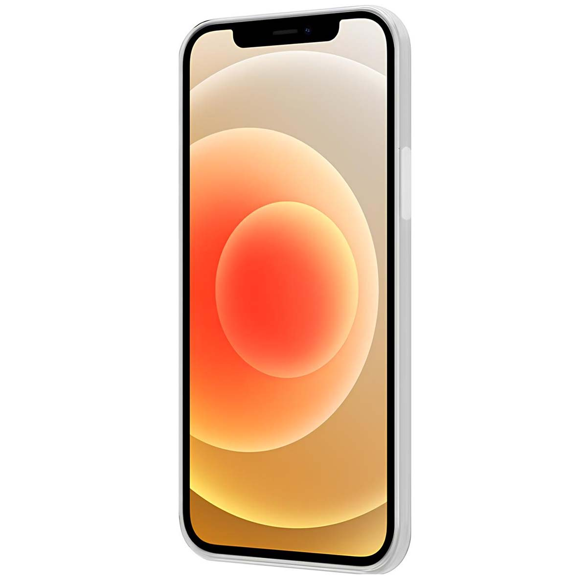 Un iPhone grigio ed elegante che mostra uno sfondo vivace arancione e giallo.