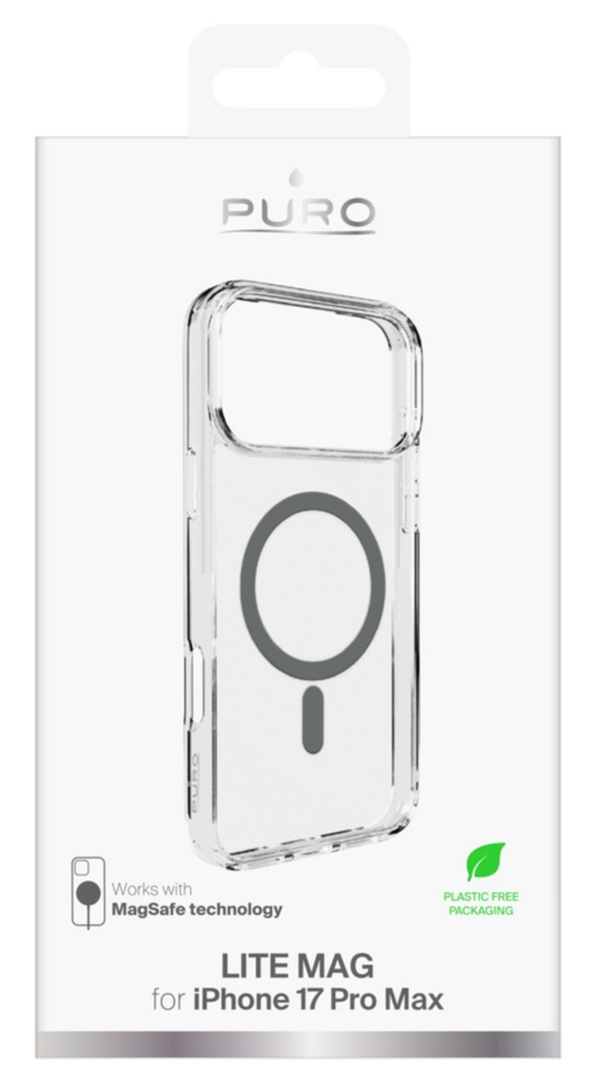 Etui PURO Lite Mag do iPhone 17 Pro Max, kompatybilne z MagSafe, opakowanie bez plastiku.