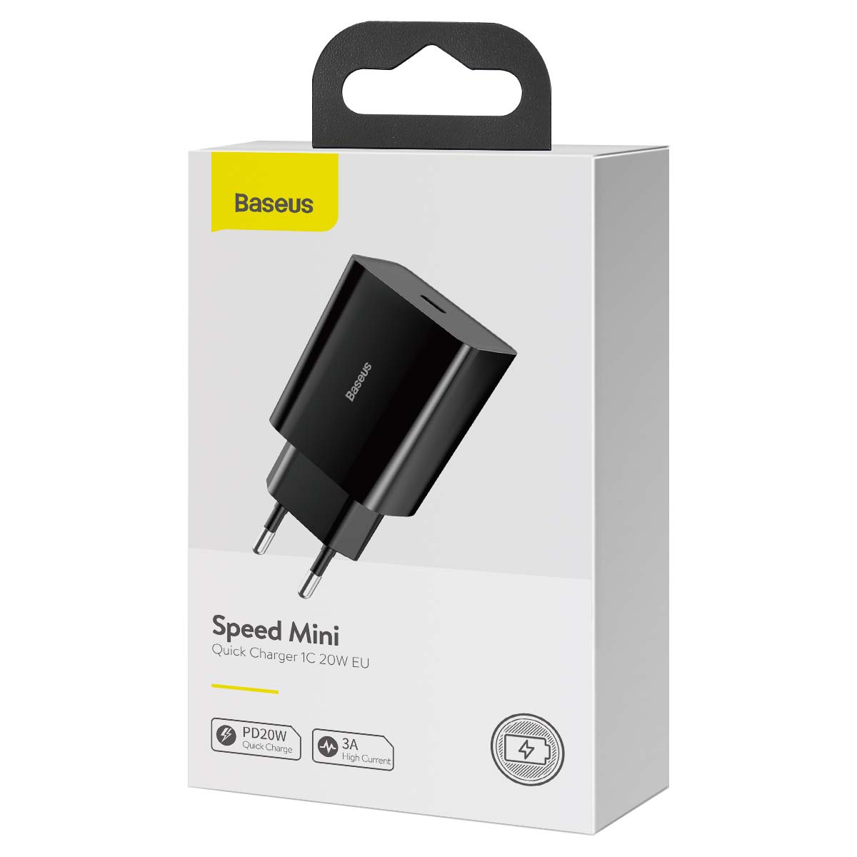 Chargeur Baseus Speed Mini 20W EU avec port USB-C, noir.