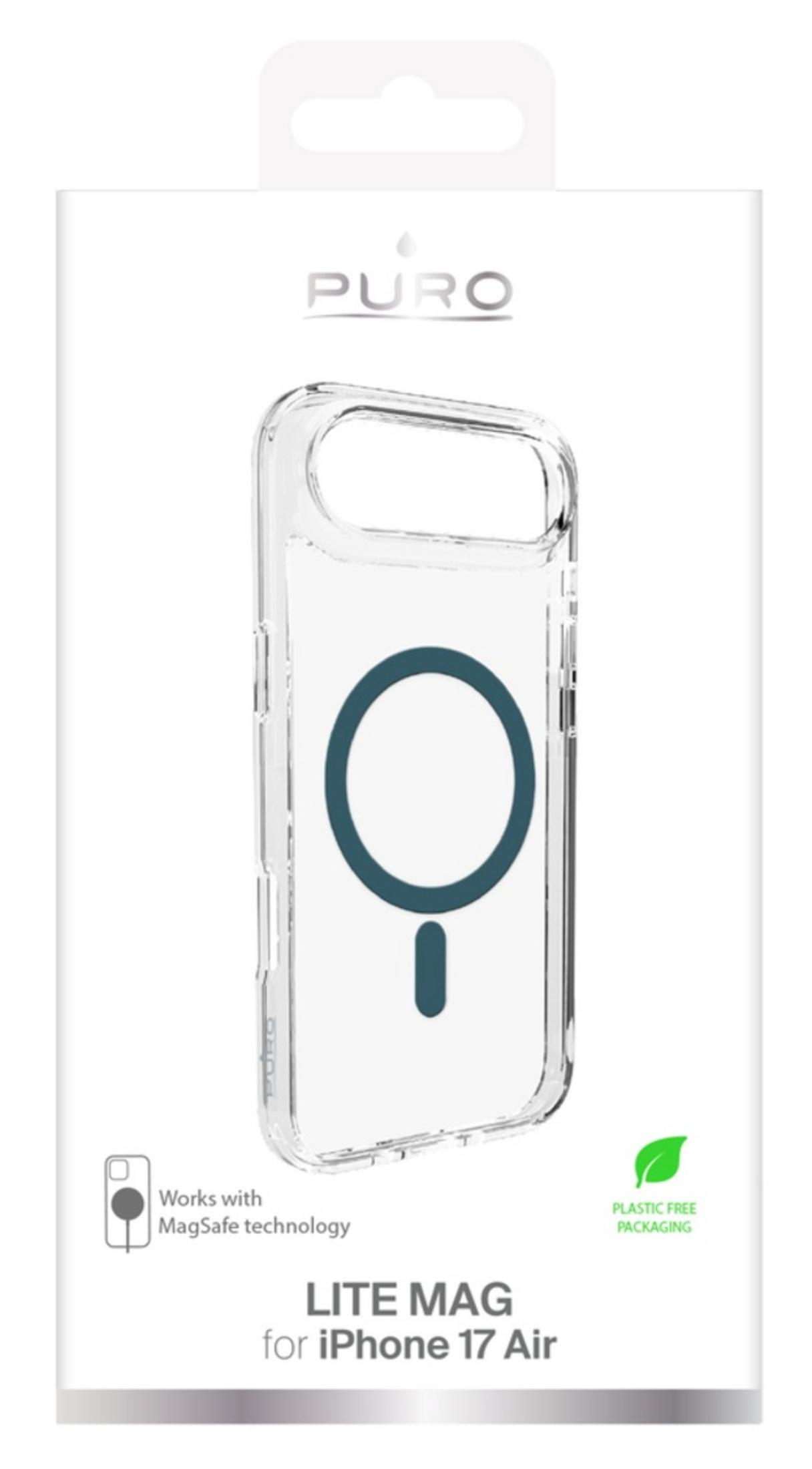 Przezroczyste etui do iPhone 17 Air z technologią MagSafe na białym opakowaniu.