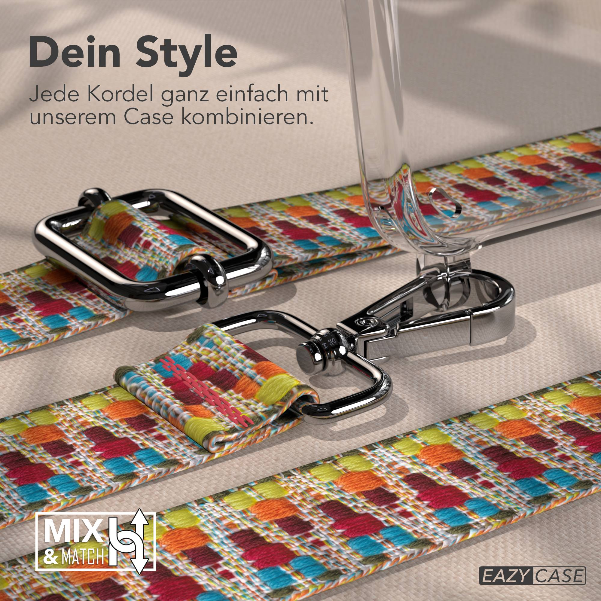 Bunte Kordel mit silbernen Clips und Karabinern, Text: Dein Style.