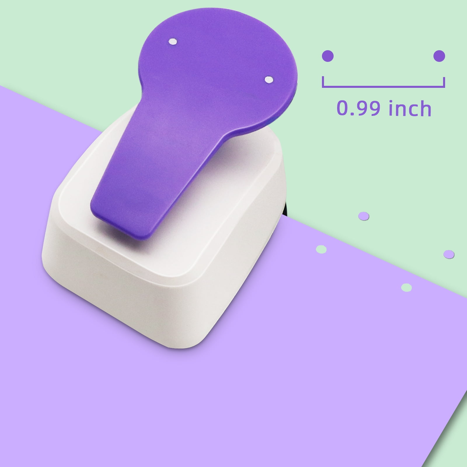 Ein violetter und weißer Locher auf pastellfarbenem Hintergrund mit ausgestanzten Punkten.