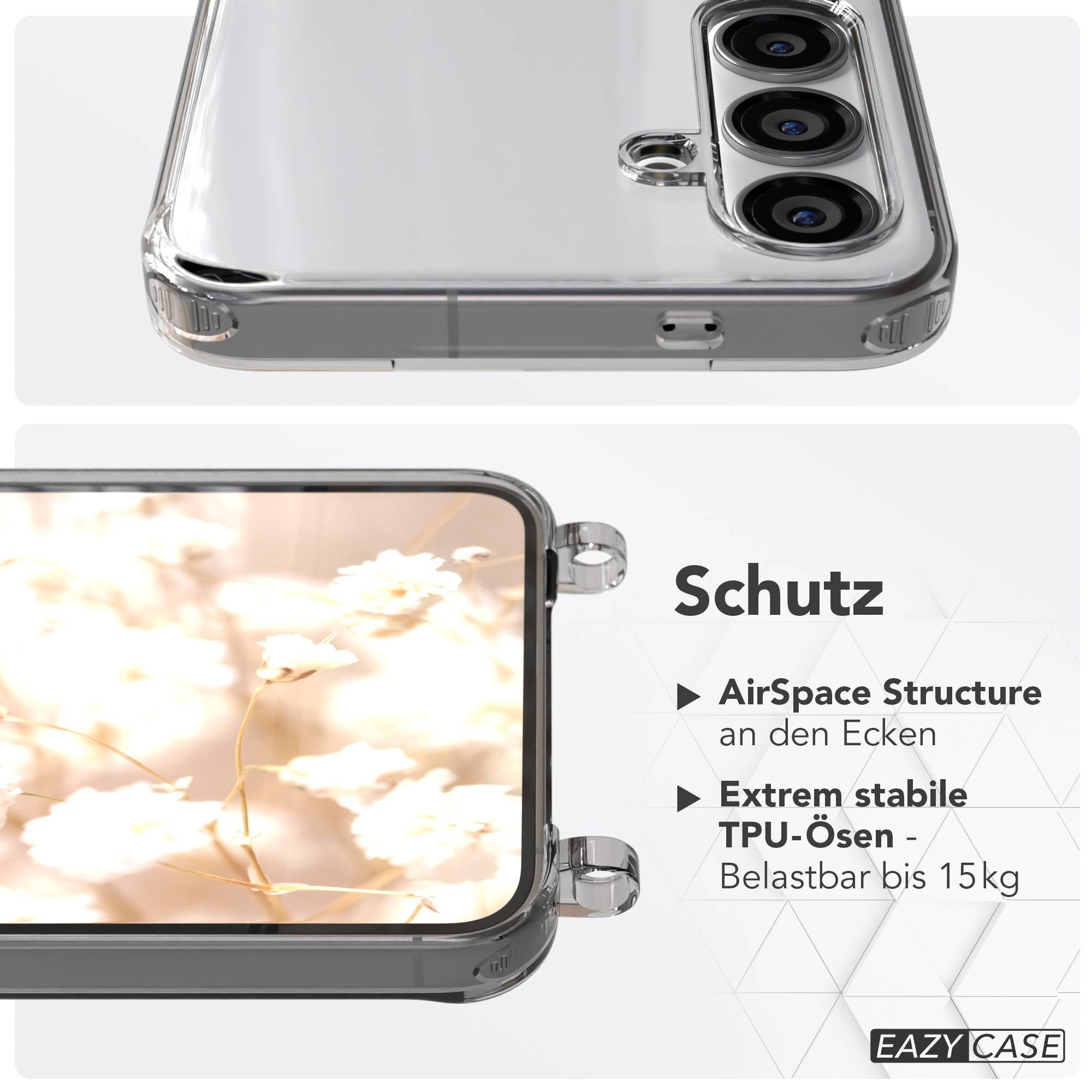 Transparente Handyhülle mit Fokus auf Schutzfunktionen.