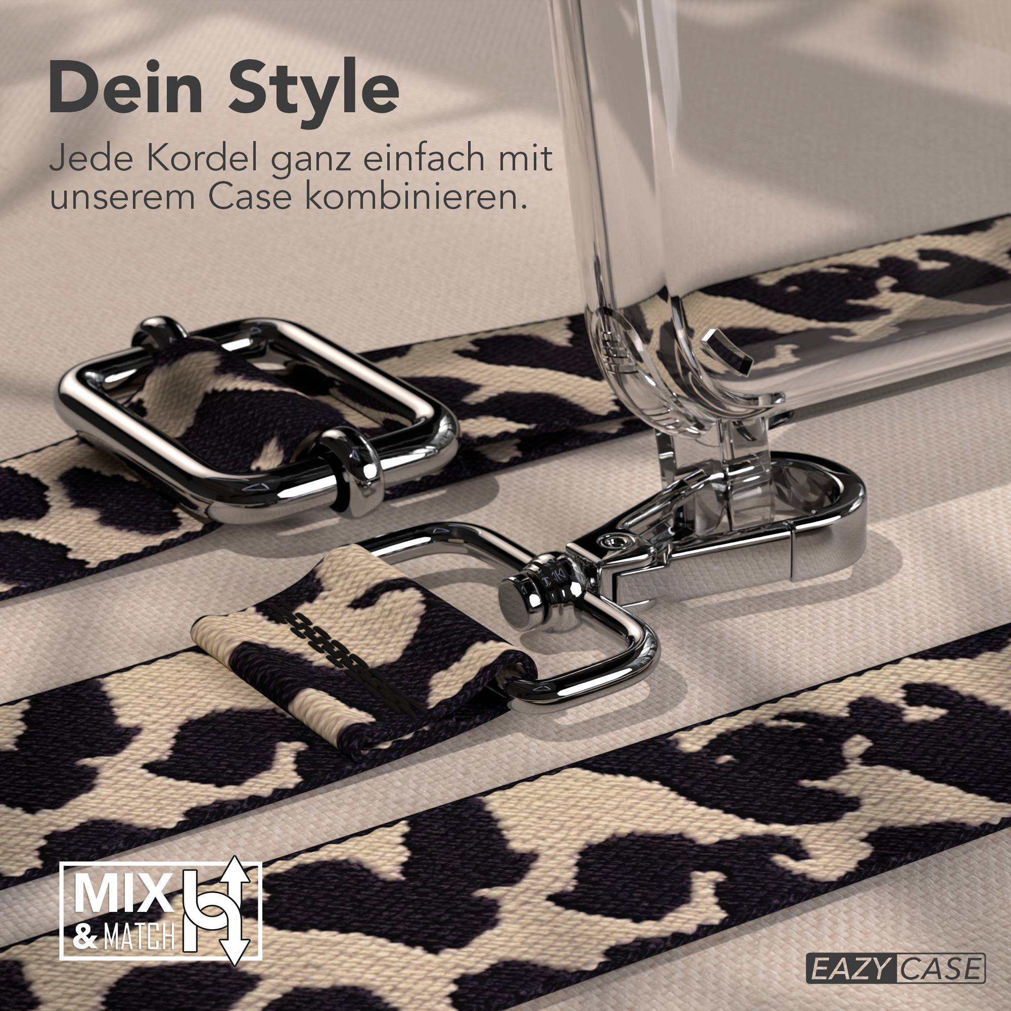 Leopardenmuster-Gurt mit Metallclips und 'Mix & Match'-Logo.
