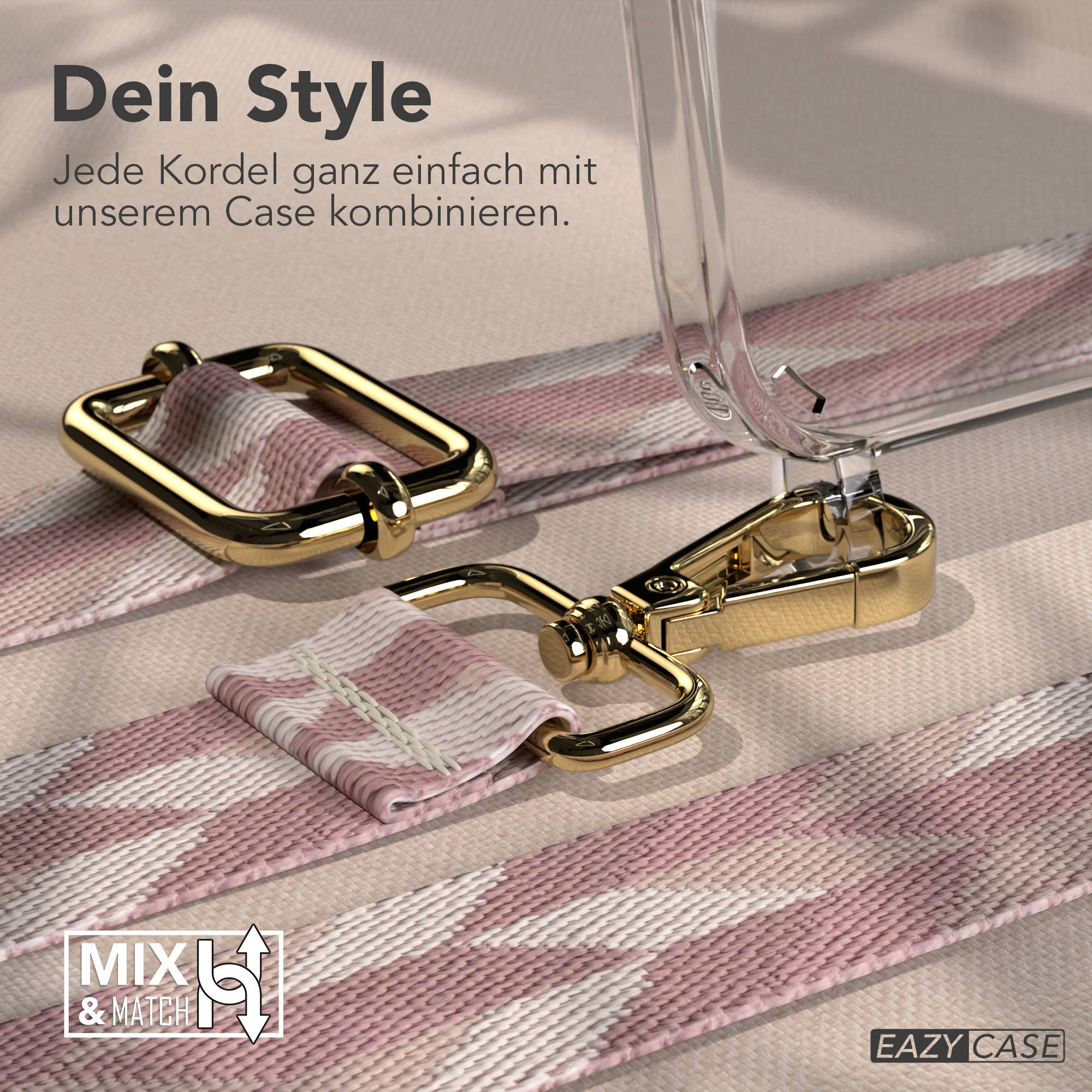 Goldene Schnallen und ein rosa-weiß gemustertes Band mit "MIX & MATCH" Logo.