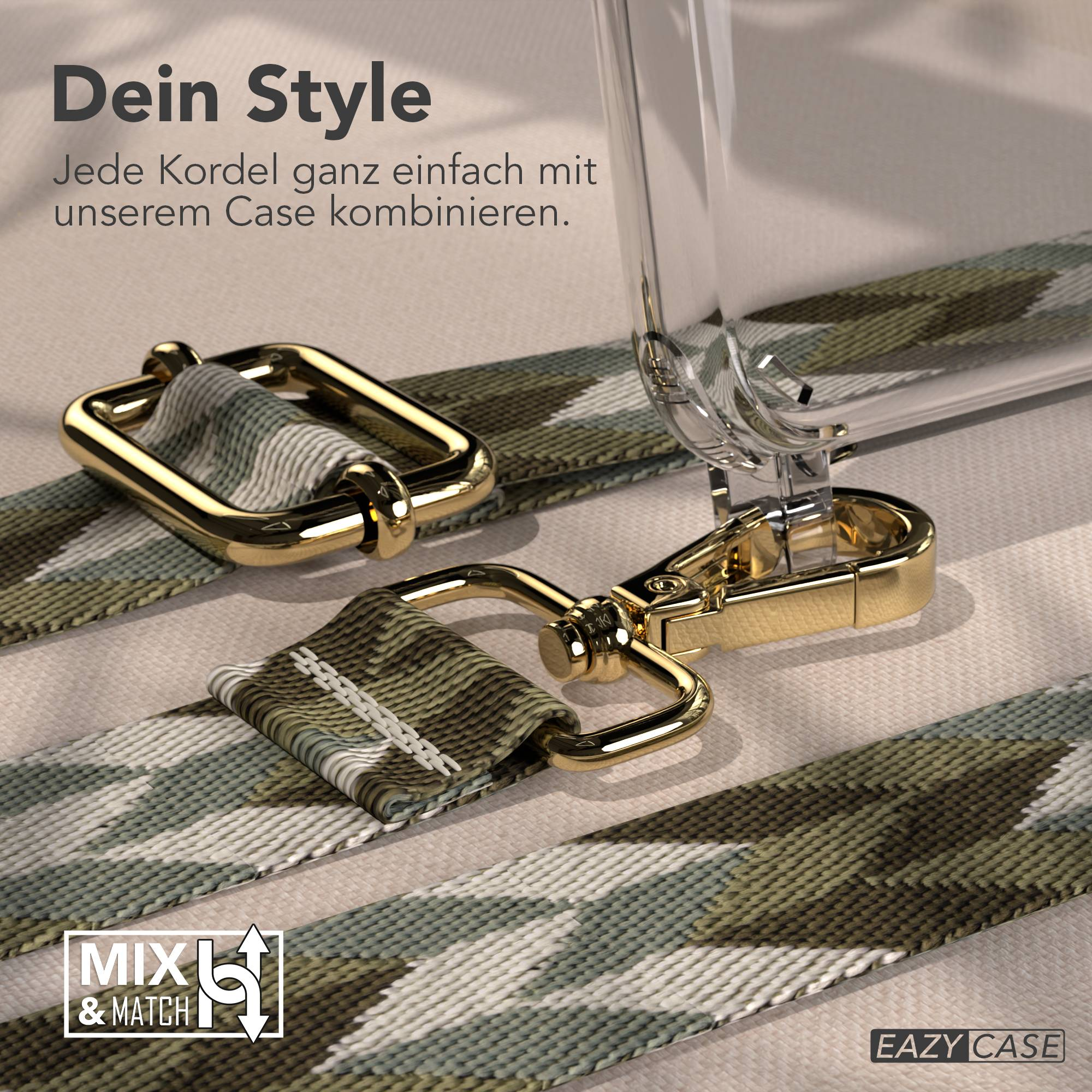 Ein iPhone-Case mit Camouflage-Band und goldenen Beschlägen, 'Dein Style' Schriftzug.