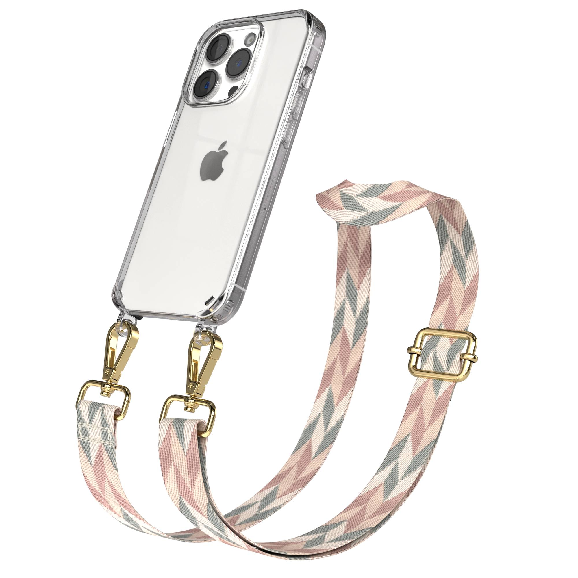 Ein durchsichtiges iPhone-Case mit einem Band im Zickzack-Muster.