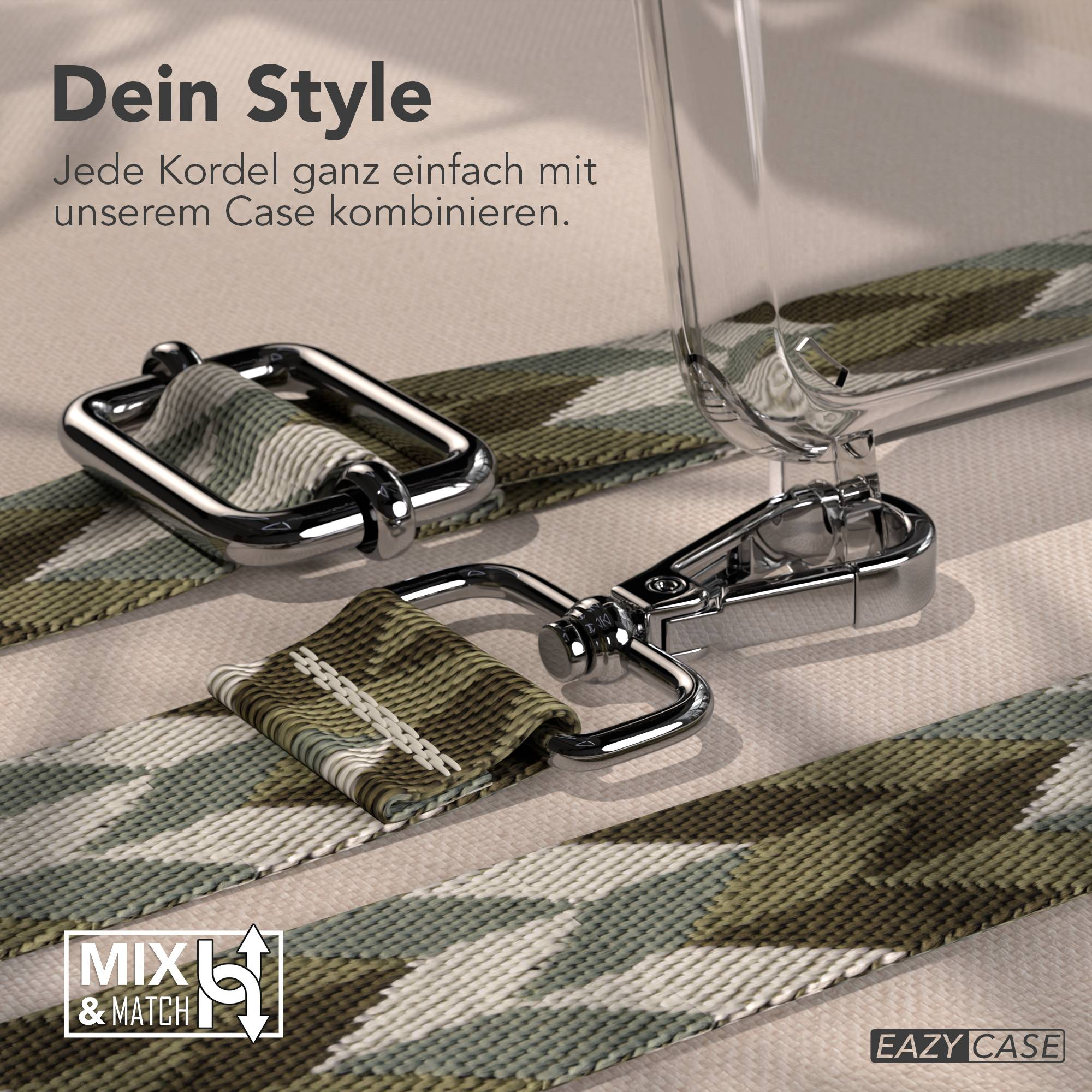 Camouflage-Gurt mit silbernen Verschlüssen und Hülle. Text: Dein Style.