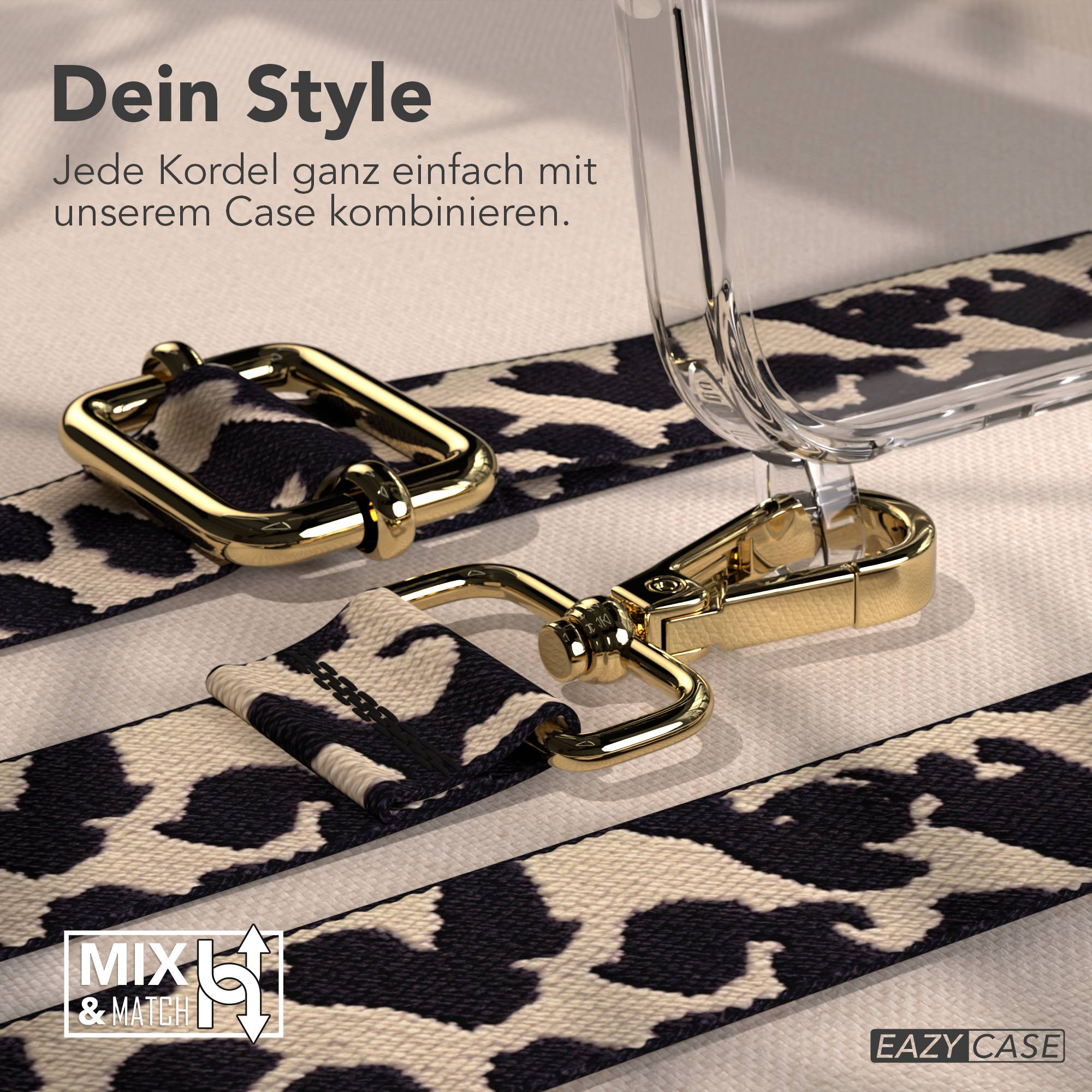 Leopardenmuster-Gurt mit Goldbeschlägen und Hülle.