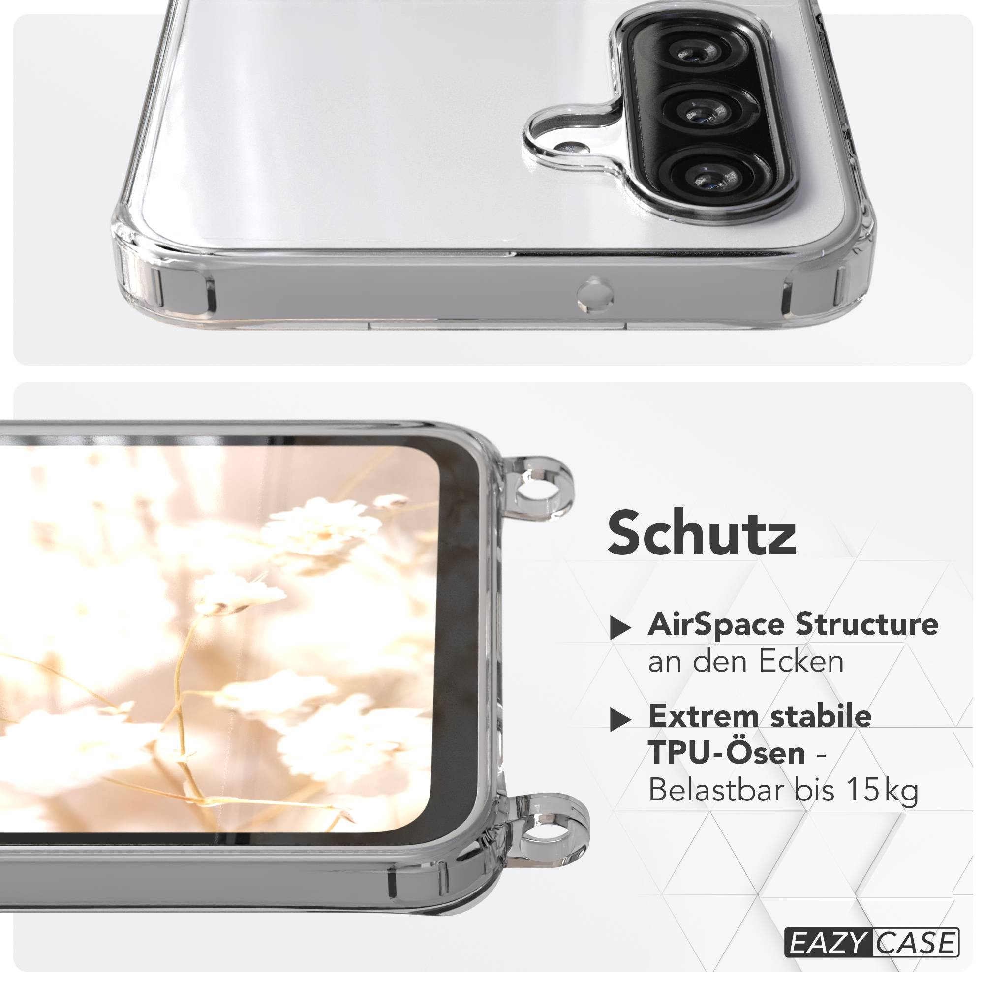 Transparente Hülle mit Kamerainspektion und Blumenmuster-Einsatz. Schutz Details.
