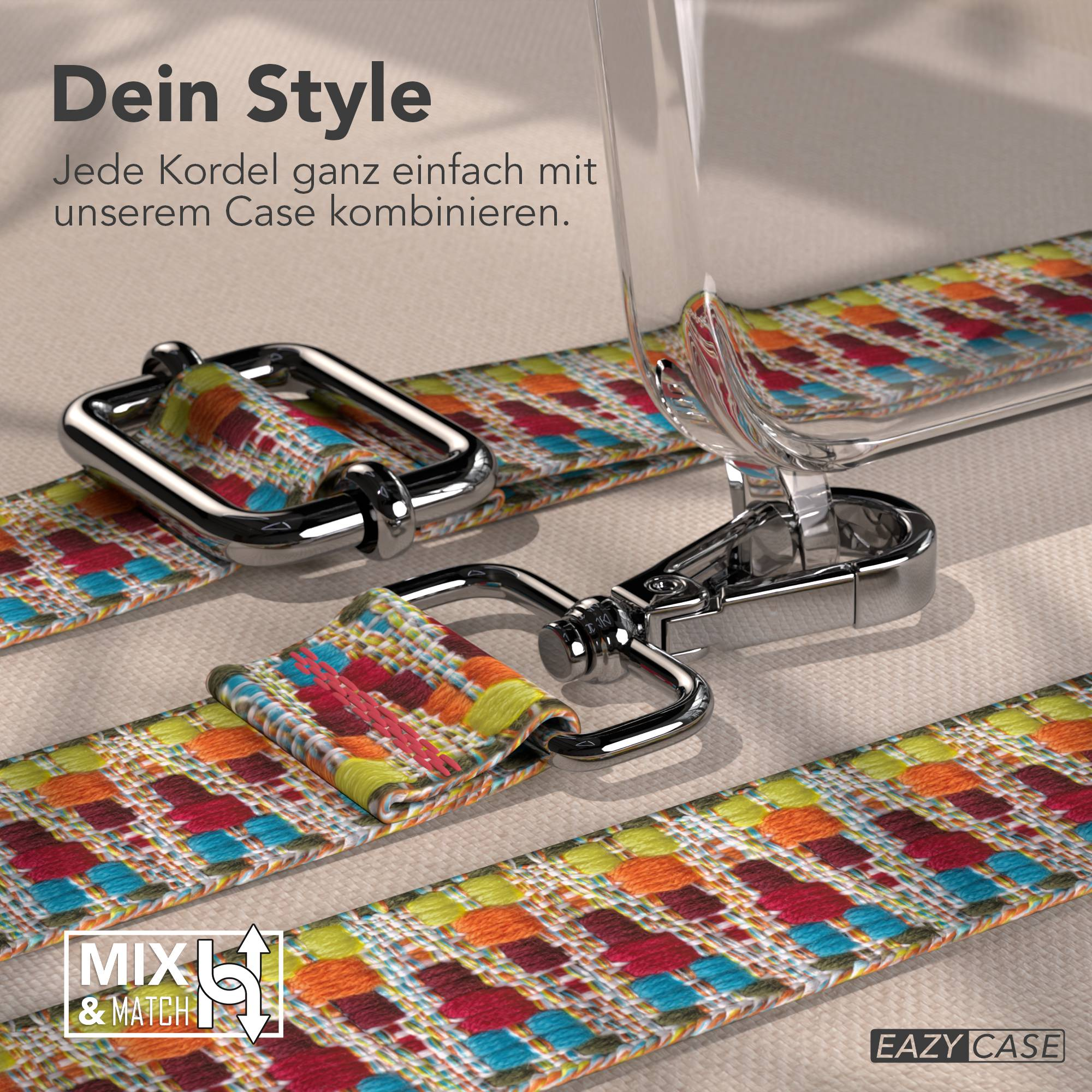 Armband mit buntem Karomuster und silbernen Schnallen. "MIX & MATCH".