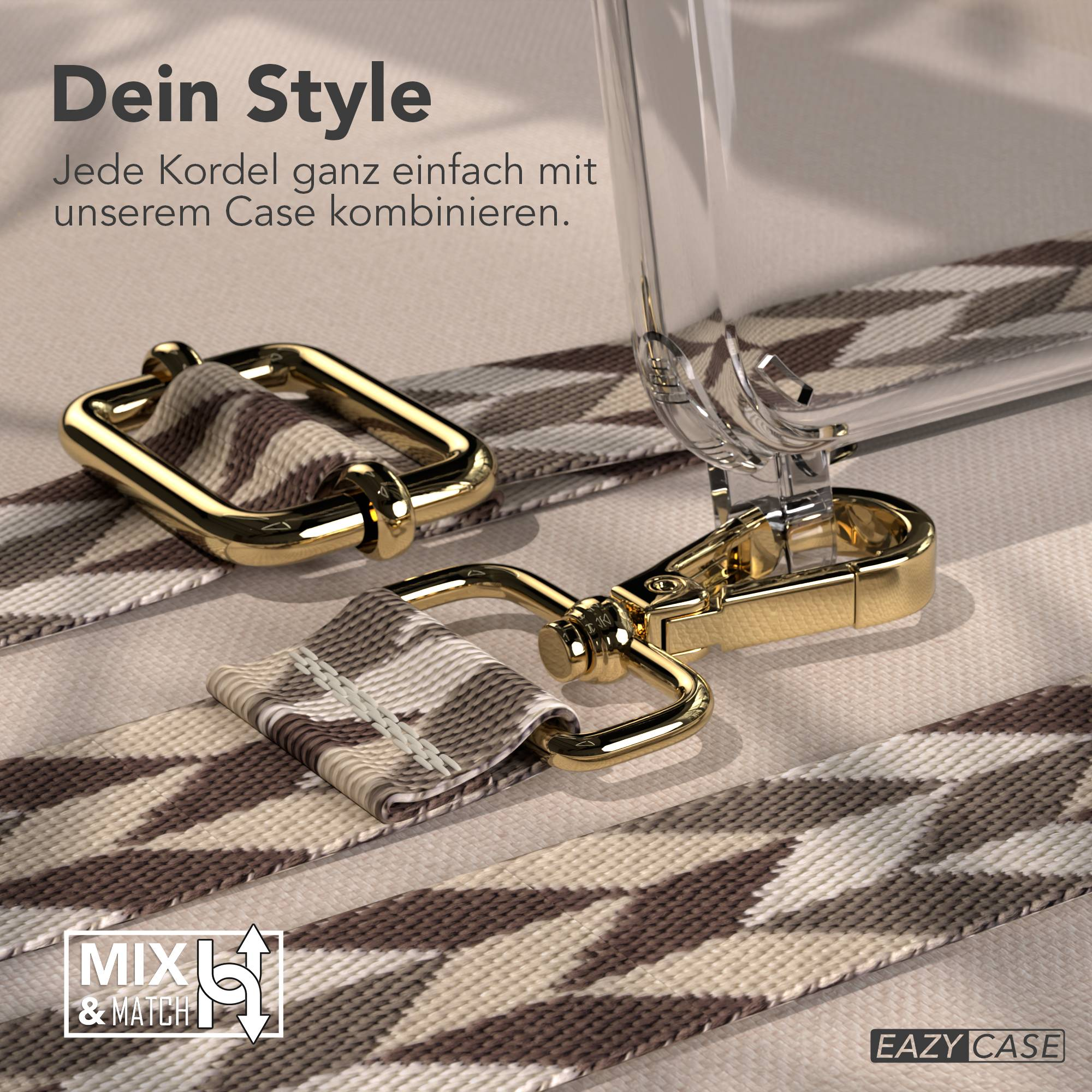 Goldene Schnallen und ein gemustertes Band für ein Handyhülle.