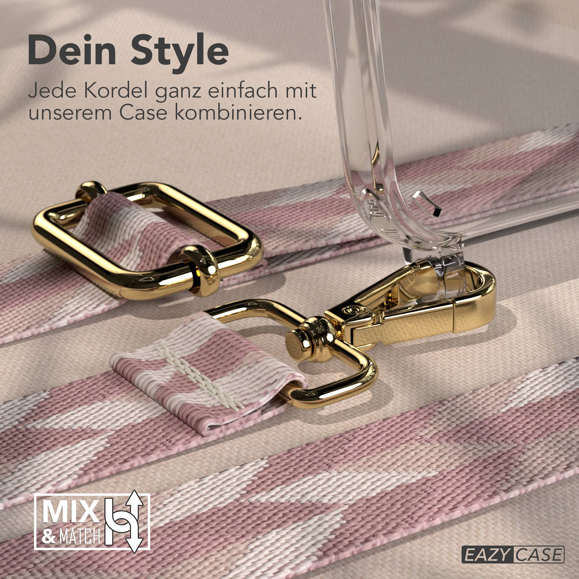 Goldene Schnalle mit rosa gemustertem Band für ein Handycase.