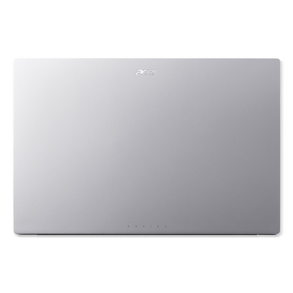 Laptop Acer Aspire argento, chiuso, mostra il coperchio con loghi.