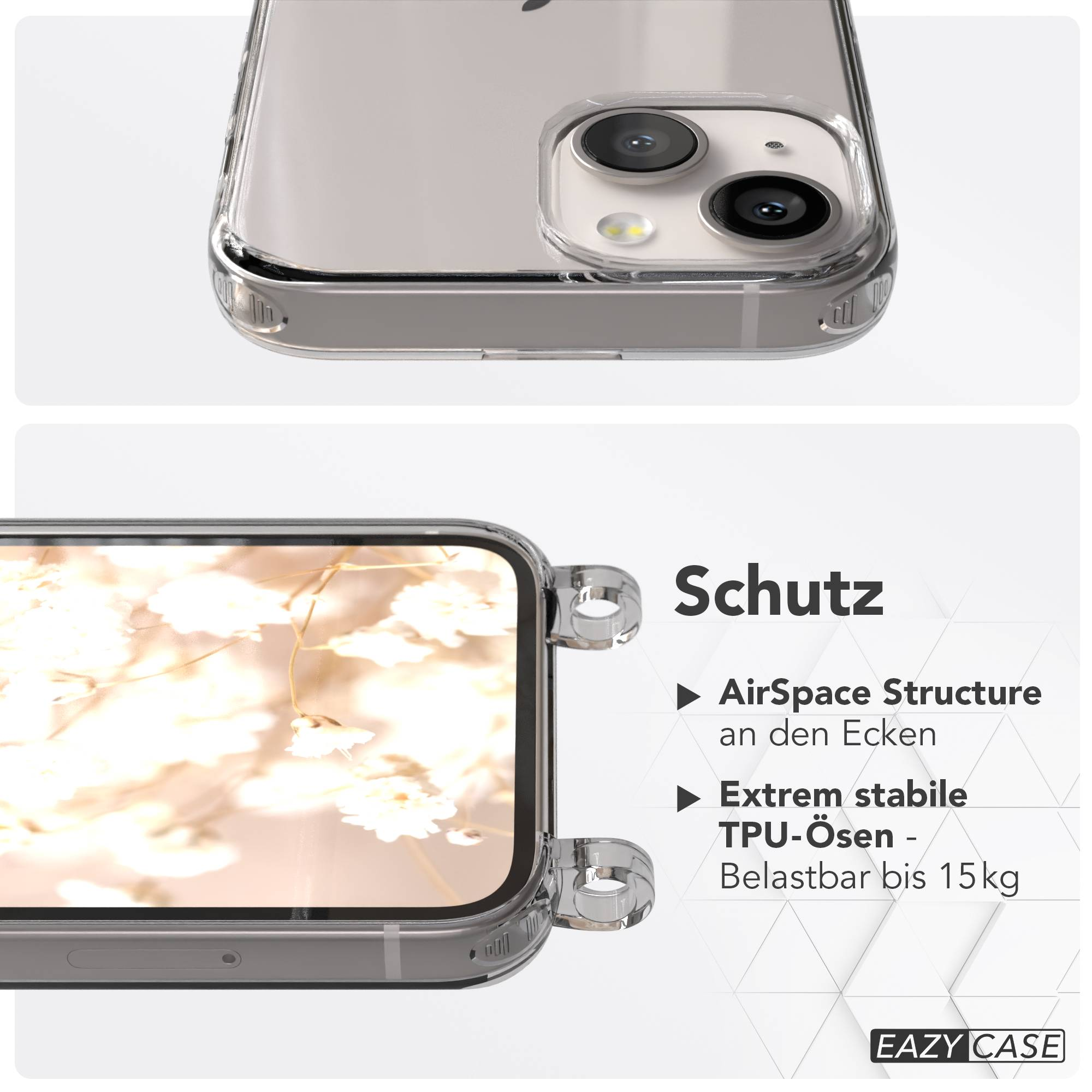 Transparente Handyhülle mit Fokus auf Eckenschutz und stabilen Ösen.