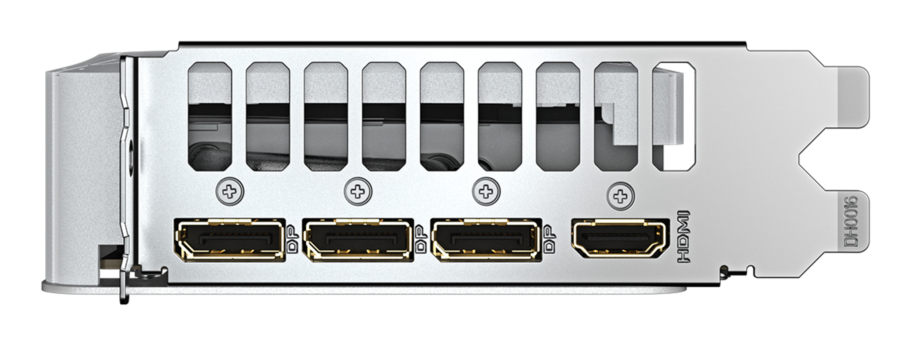 Porty karty graficznej: 3x DisplayPort, 1x HDMI. Metalowa obudowa.