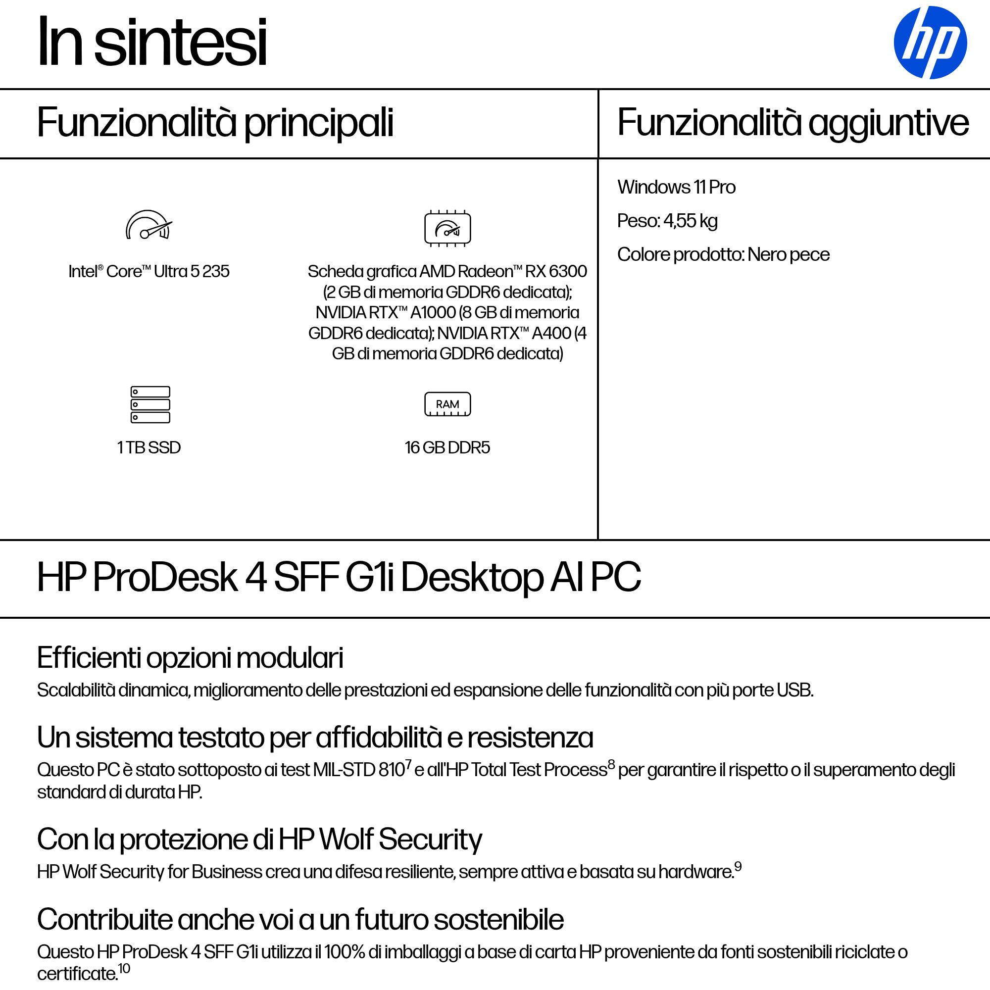 PC Desktop HP ProDesk 4 SFF G1i con Intel Core Ultra 5, SSD 1TB, RAM DDR5 16GB.