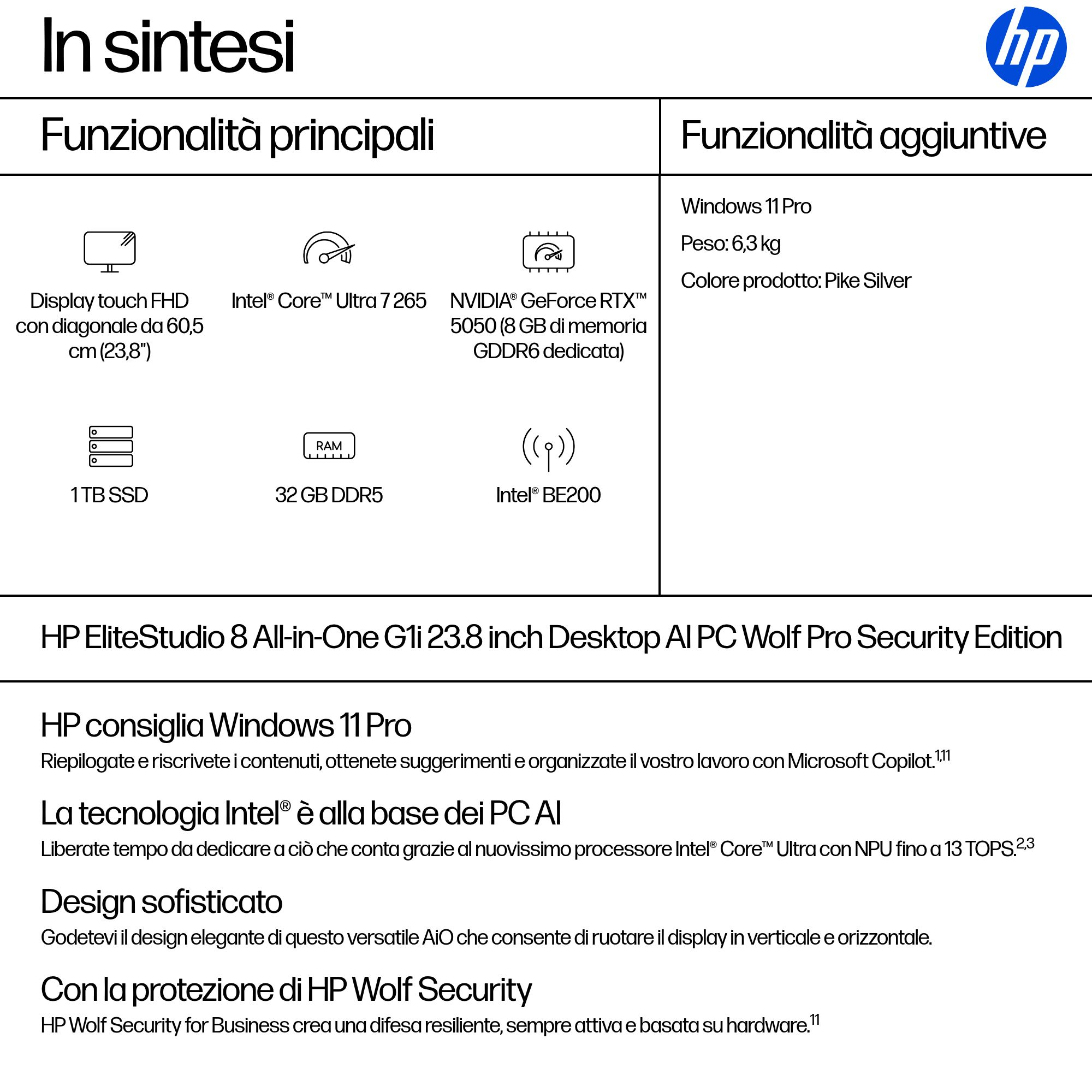 HP EliteStudio 8 All-in-One: 23,8" FHD Touch, Intel Core Ultra 7, RTX 5050, 1TB SSD, 32GB DDR5.