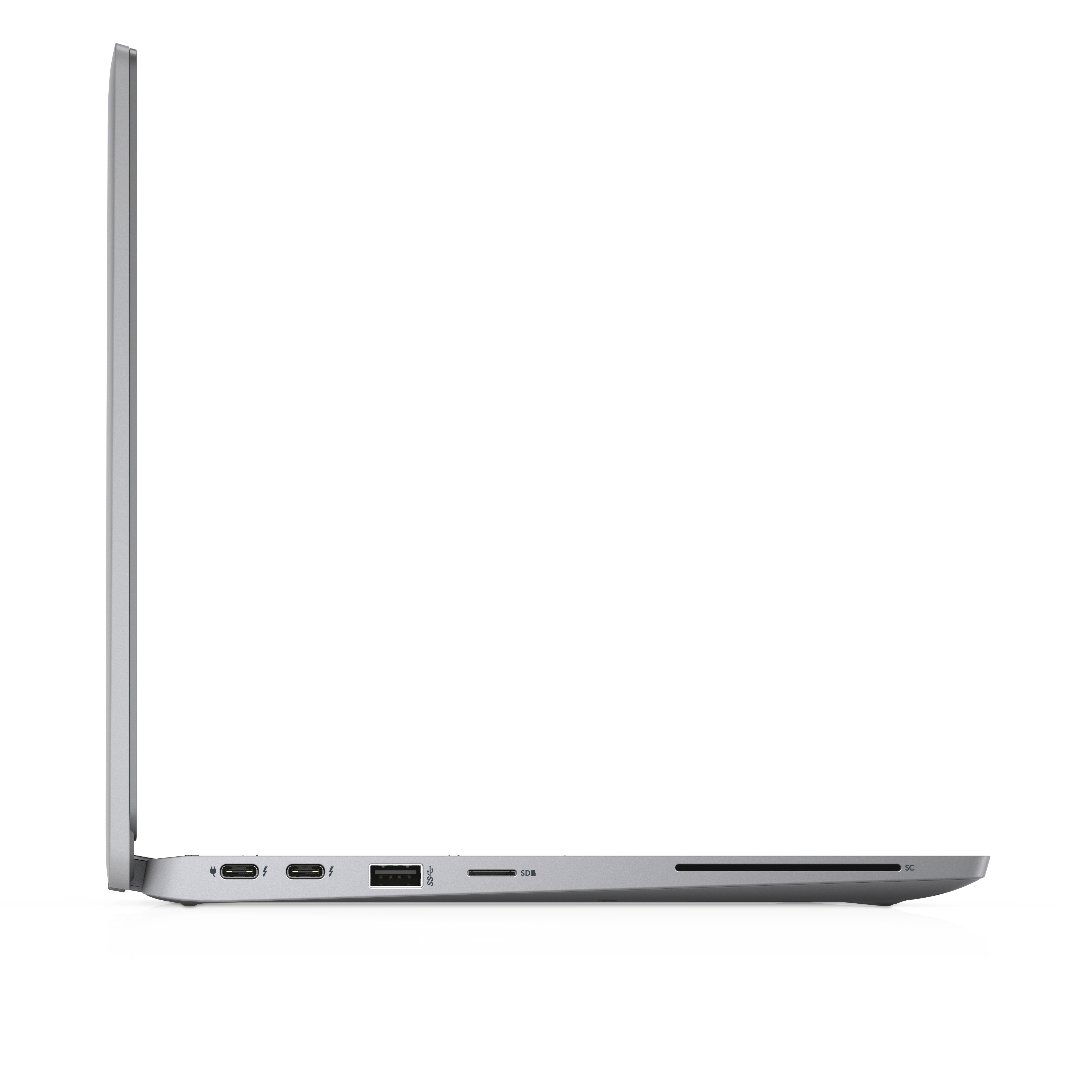 Silver laptop port section with USB-C, USB-A, SD, and SC card slots.