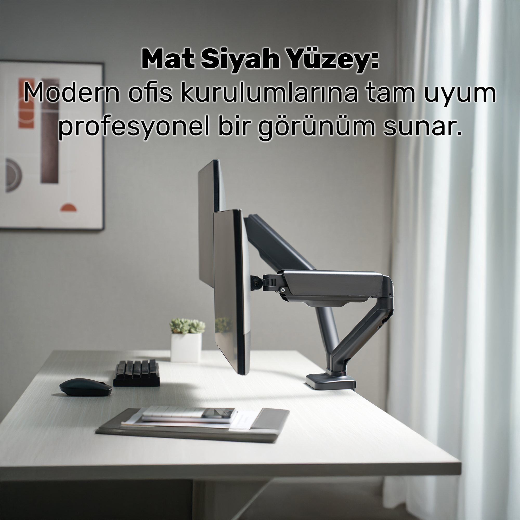 NPO STD46024E Airgrip 17"-32" Ergonomik 360° Amortisörlü VESA Çift Kol Monitör Tutucu Monitör Tutucu Siyah