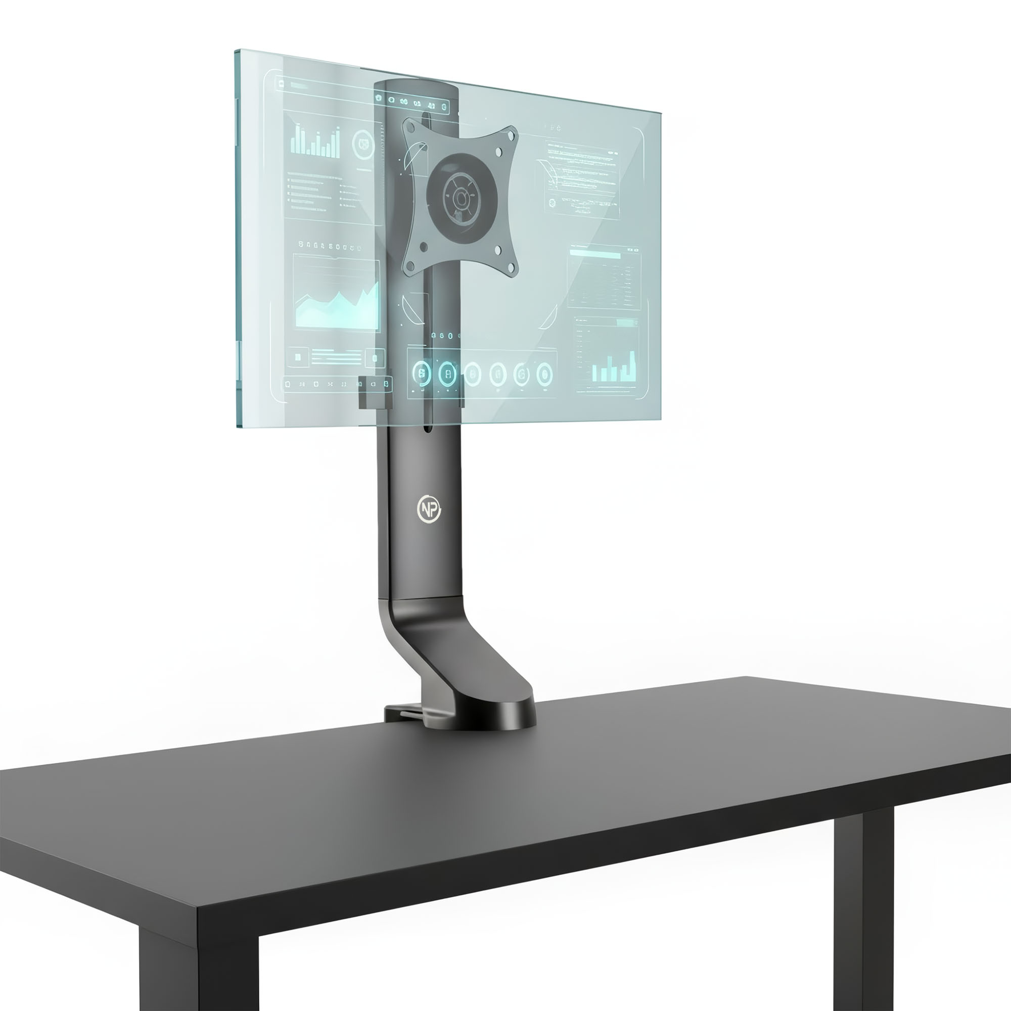 NPO STD2101B 17"-32" VESA Uyumlu 180° Yükseklik Ayarlı Kablo Yönetimli Tekli Monitör Standı Siyah