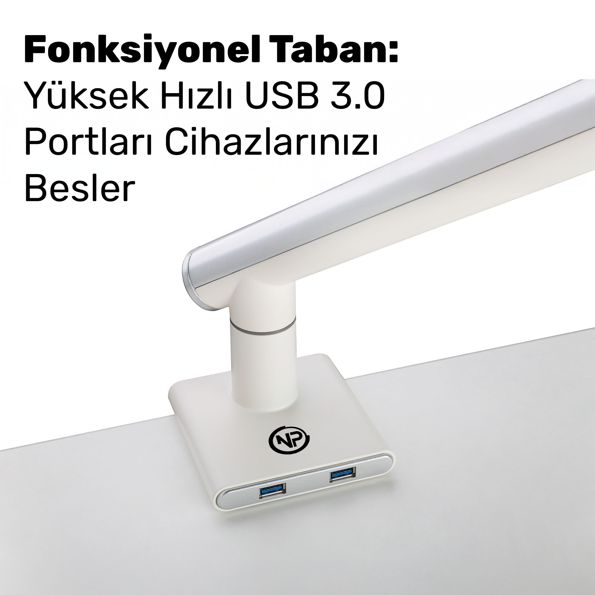 NPO STD49012UW Elysium 17"-32" Ultra Slim Alüminyum 2xUSB Amortisörlü VESA Tekli Monitör Tutucu Beyaz
