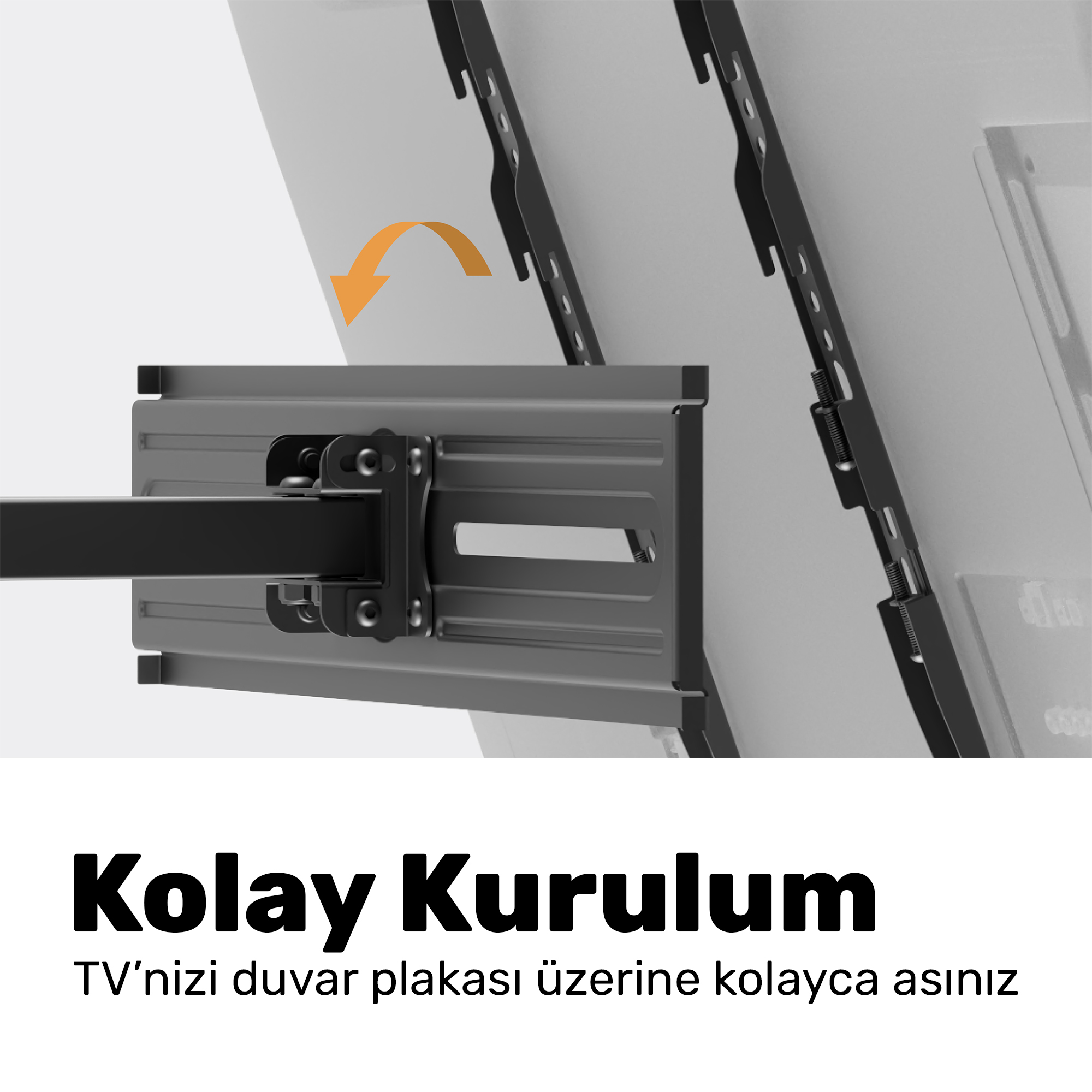 Hareket gösteren ok ile gri TV duvar montajı.
