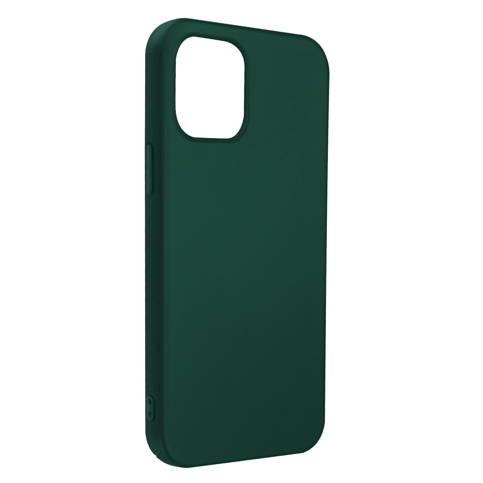 Custodia verde scuro per telefono con ritaglio fotocamera, su sfondo bianco.