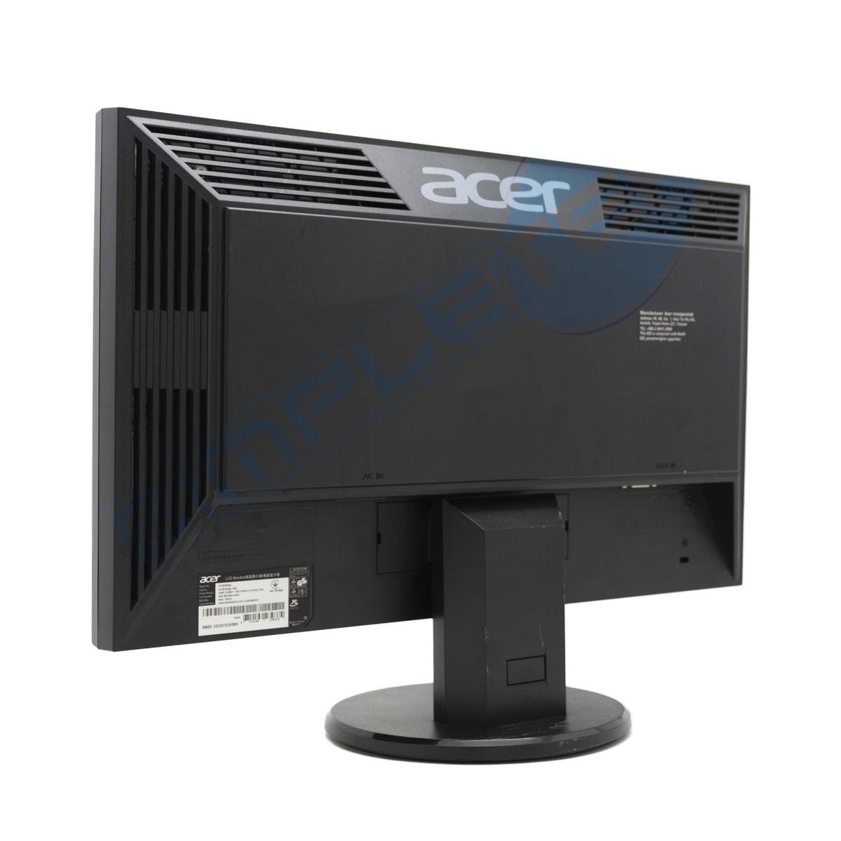 Vista posteriore di un monitor Acer nero con fessure di ventilazione e porte.