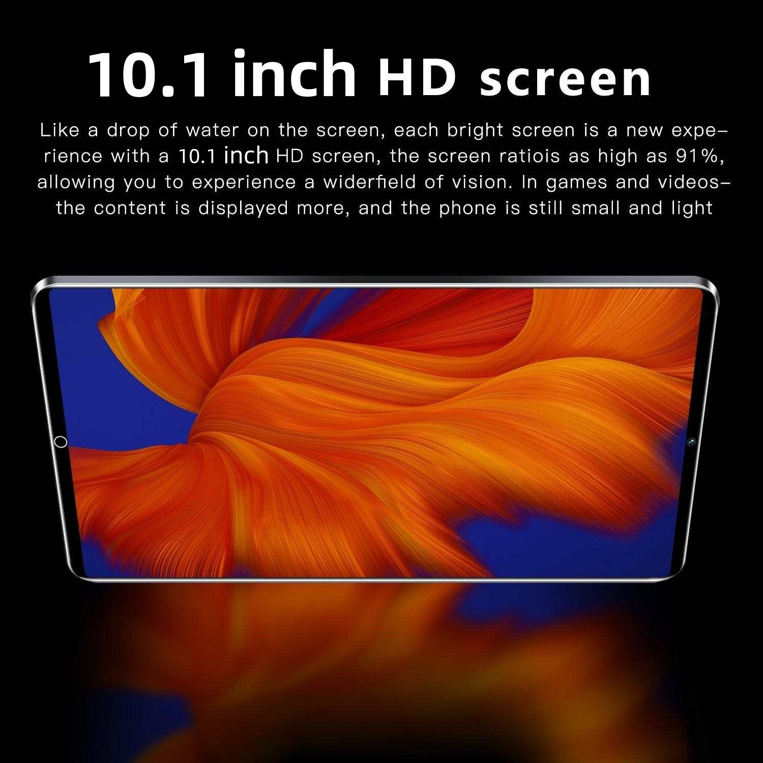 Ein 10,1-Zoll-HD-Bildschirm mit einem lebendigen, orangefarbenen und blauen Hintergrundbild.