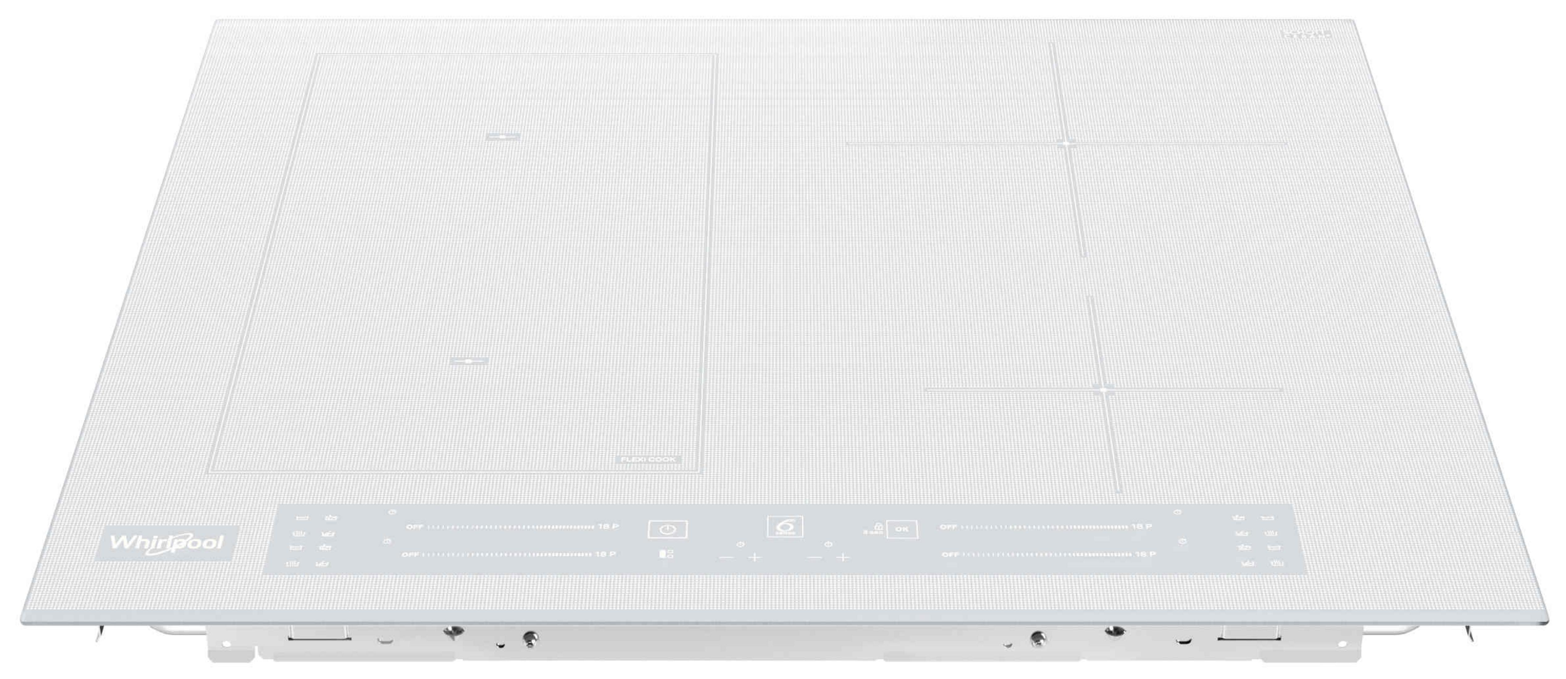 White induction hob with touch controls and four cooking zones.