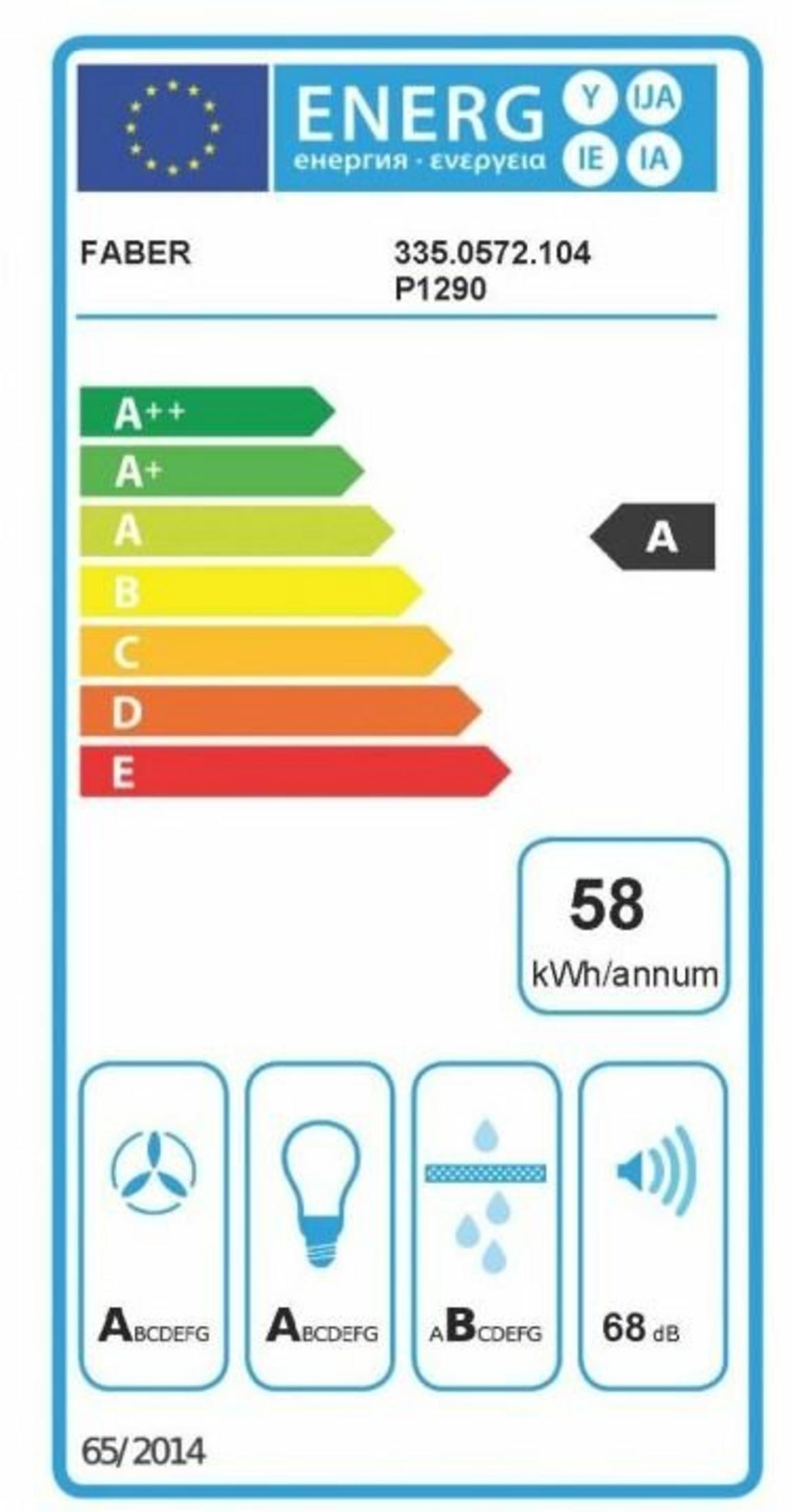 Faber enerji etiketi, A verimlilik, 58 kWh/yıl, 68 dB.