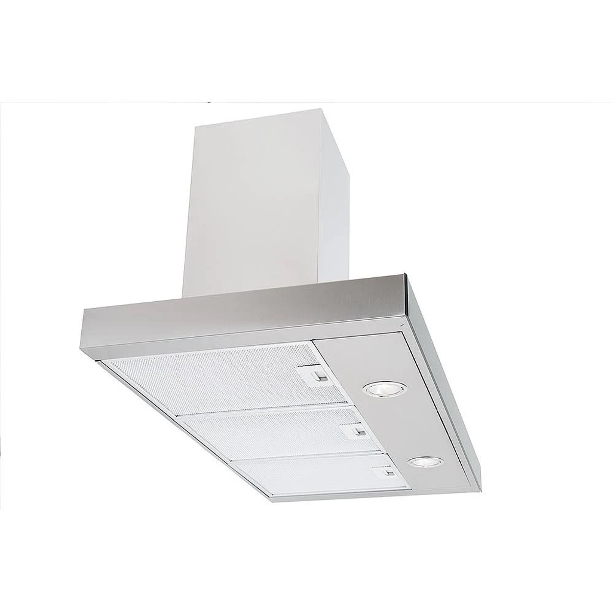 Una cappa aspirante in acciaio inox con due luci e filtri.