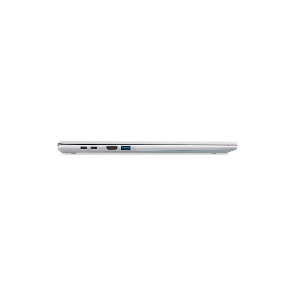 Vista laterale di un laptop bianco sottile con porte USB e HDMI.