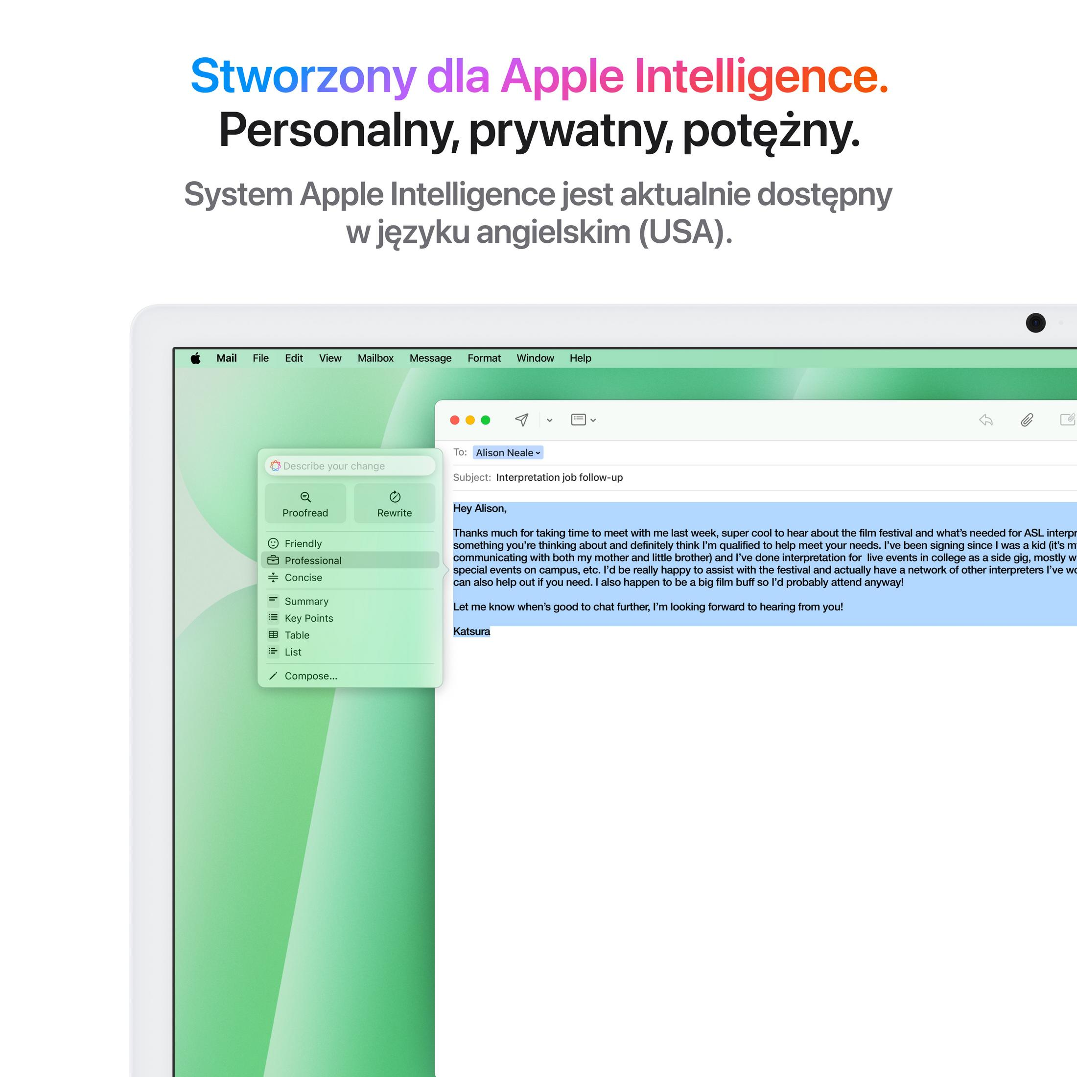 Un client di posta Mac visualizza un'email con oggetto "Follow-up lavoro interpretariato".