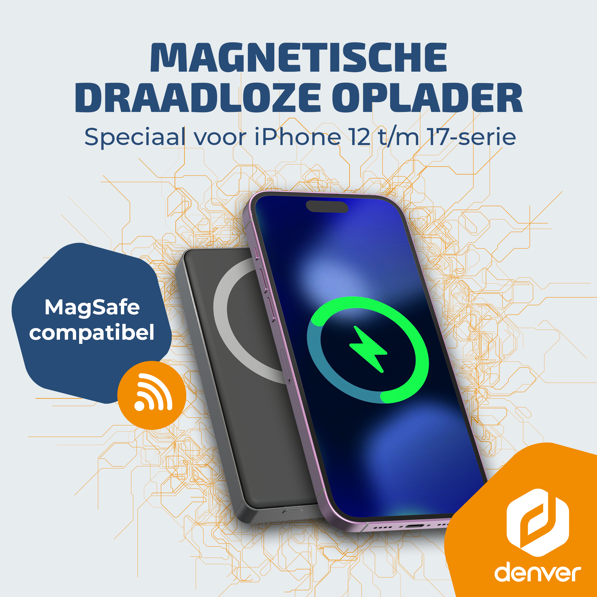 Magnetic wireless charger for iPhone 12-17 series.