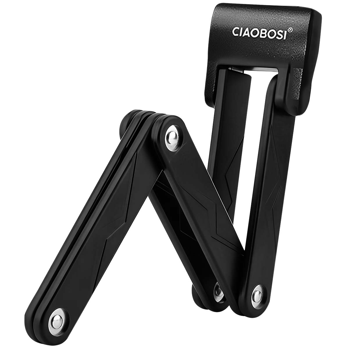 Ein schwarzes, faltbares Fahrradschloss mit dem Markennamen CIAOBOSI.