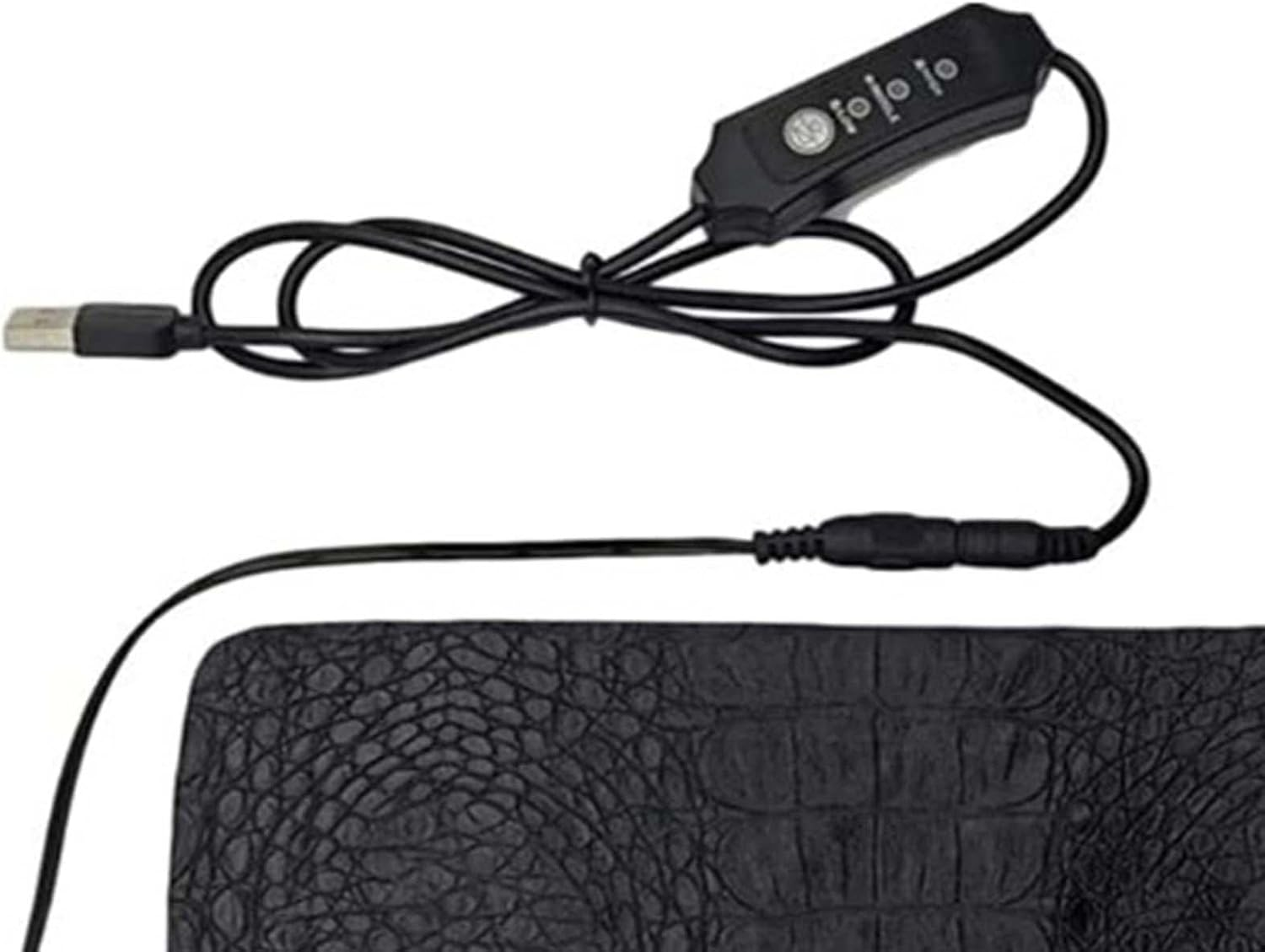 Schwarzes USB-Kabel mit Schalter und Krokodilleder-Muster.