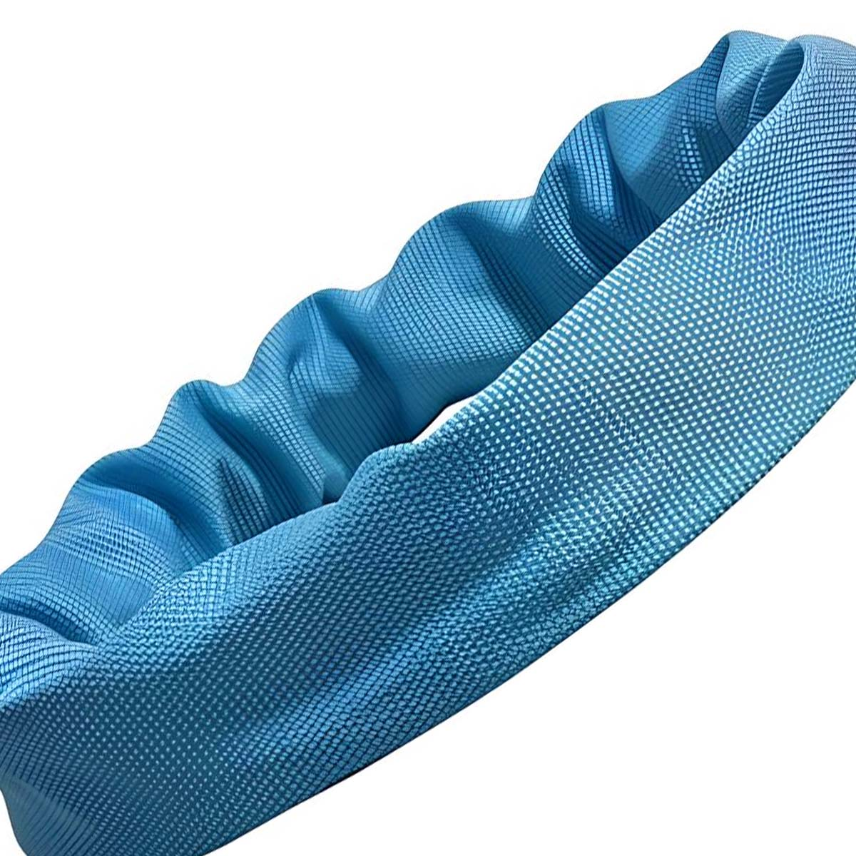 Ein blauer, elastischer Haarreif mit welligem Design und feiner Textur.