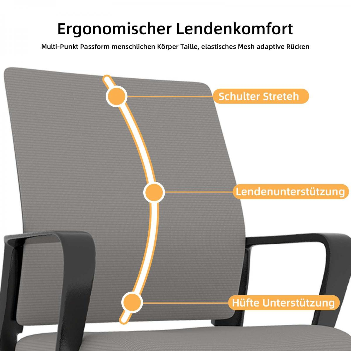 Ergonomischer Stuhl mit Lendenwirbelstütze, Schulter- und Hüftunterstützung.