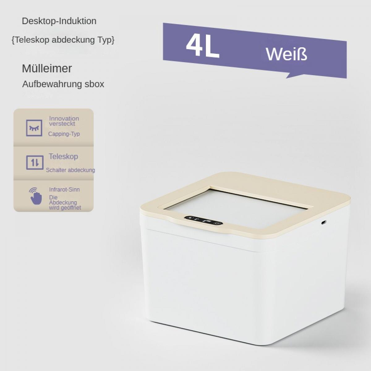 Ein weißer Mülleimer mit 4L Fassungsvermögen und versenkbarer Abdeckung.