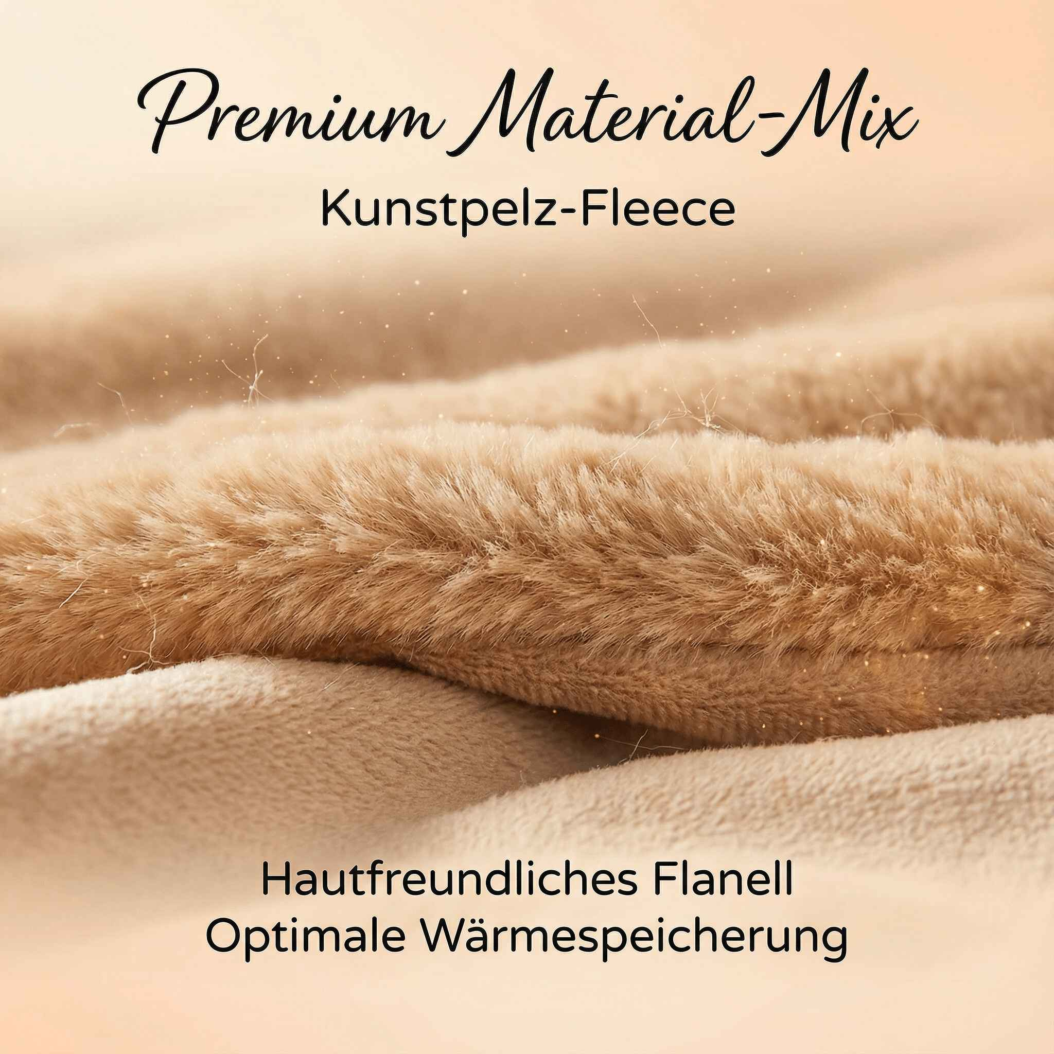Weicher brauner Kunstpelz und Flanellstoff mit Text.