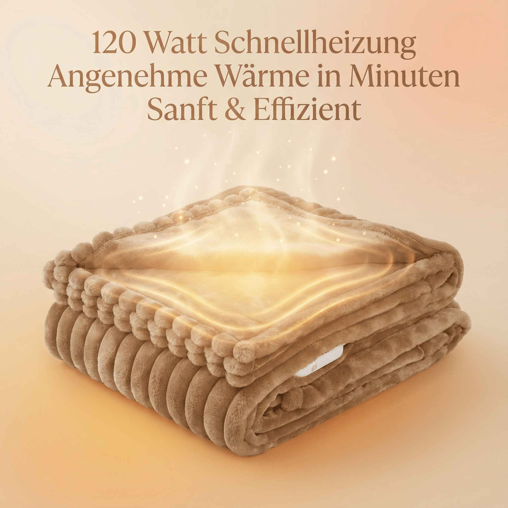 Ein braunes Heizkissen mit Wellen aus Wärme und Glanz.